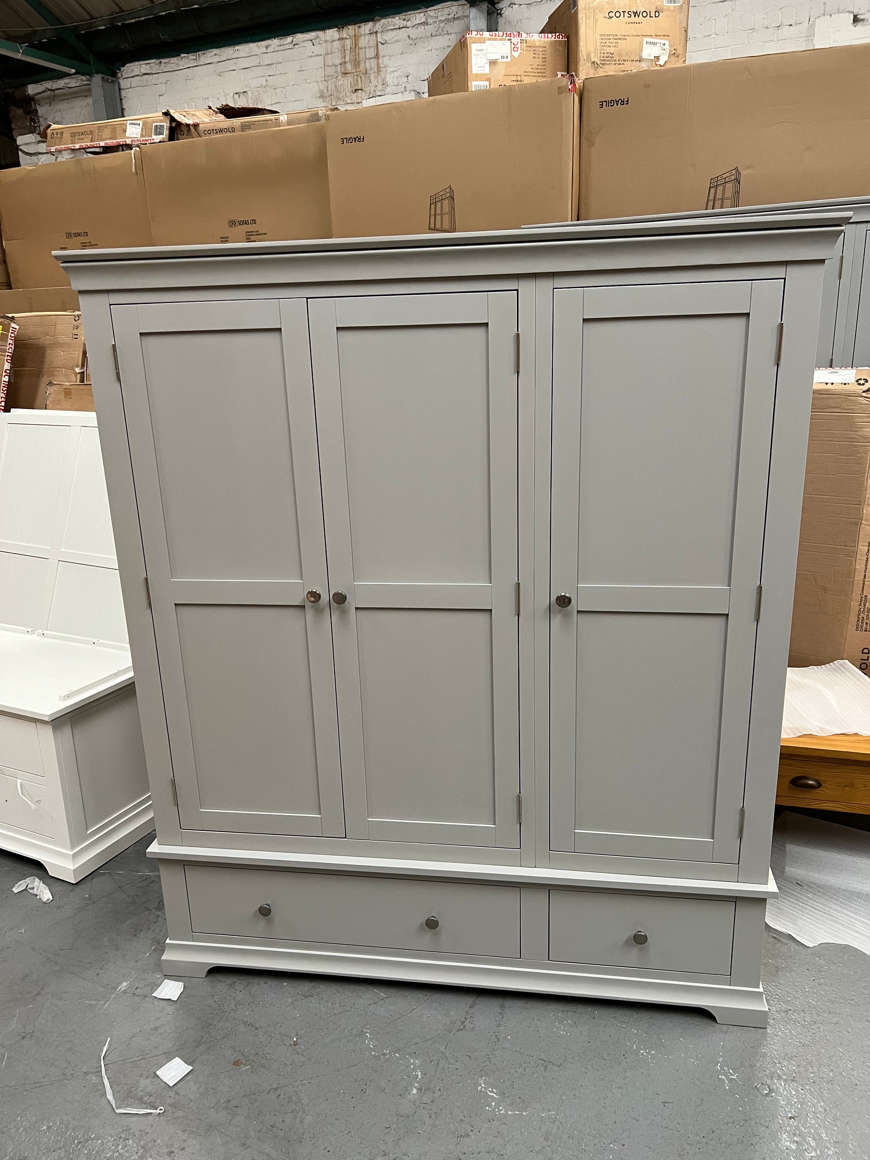 Chantilly Pebble Grey Triple Wardrobe furniture delivered