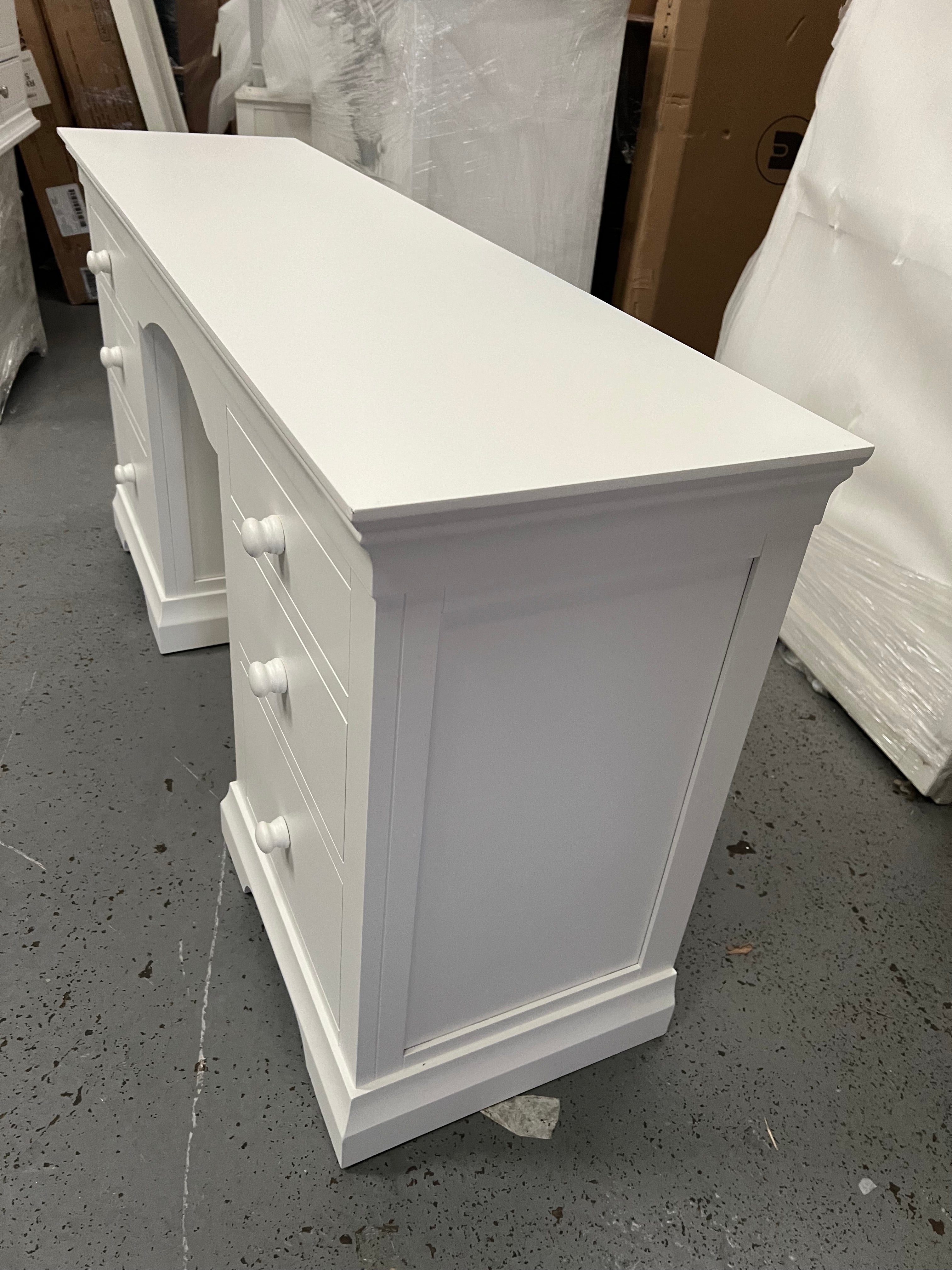 Chantilly Warm White Double Pedestal Dressing Table. furniture delivered