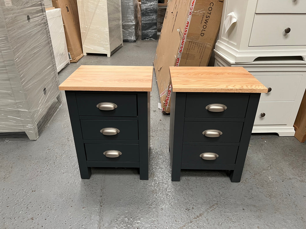 set of 2 GLOUCESTER Charcoal 3 drawer bedside chest Quality Furniture Clearance Ltd