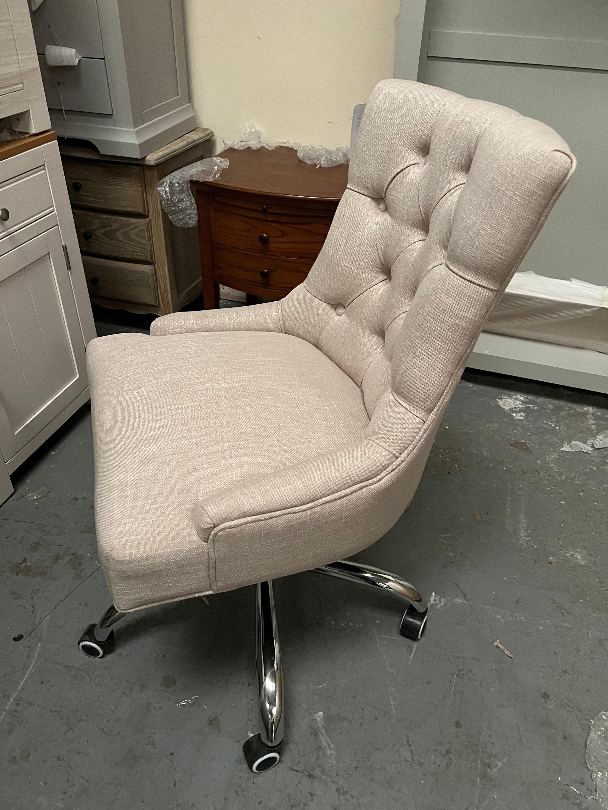 Upholstered Office Chair - Stone Linen Quality Furniture Clearance Ltd