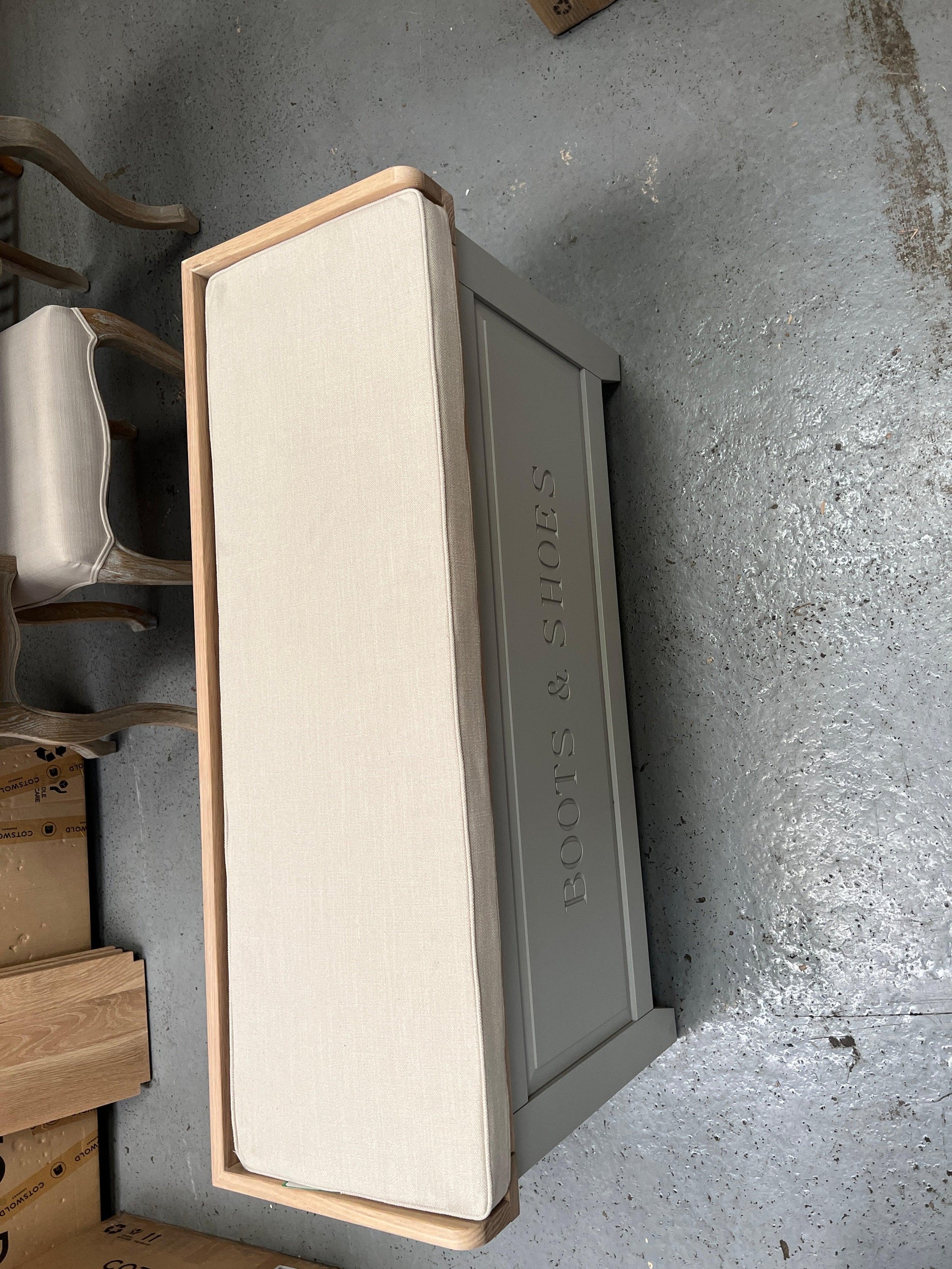 Chester Dove Grey Large Shoe Storage Trunk and Bench furniture delivered