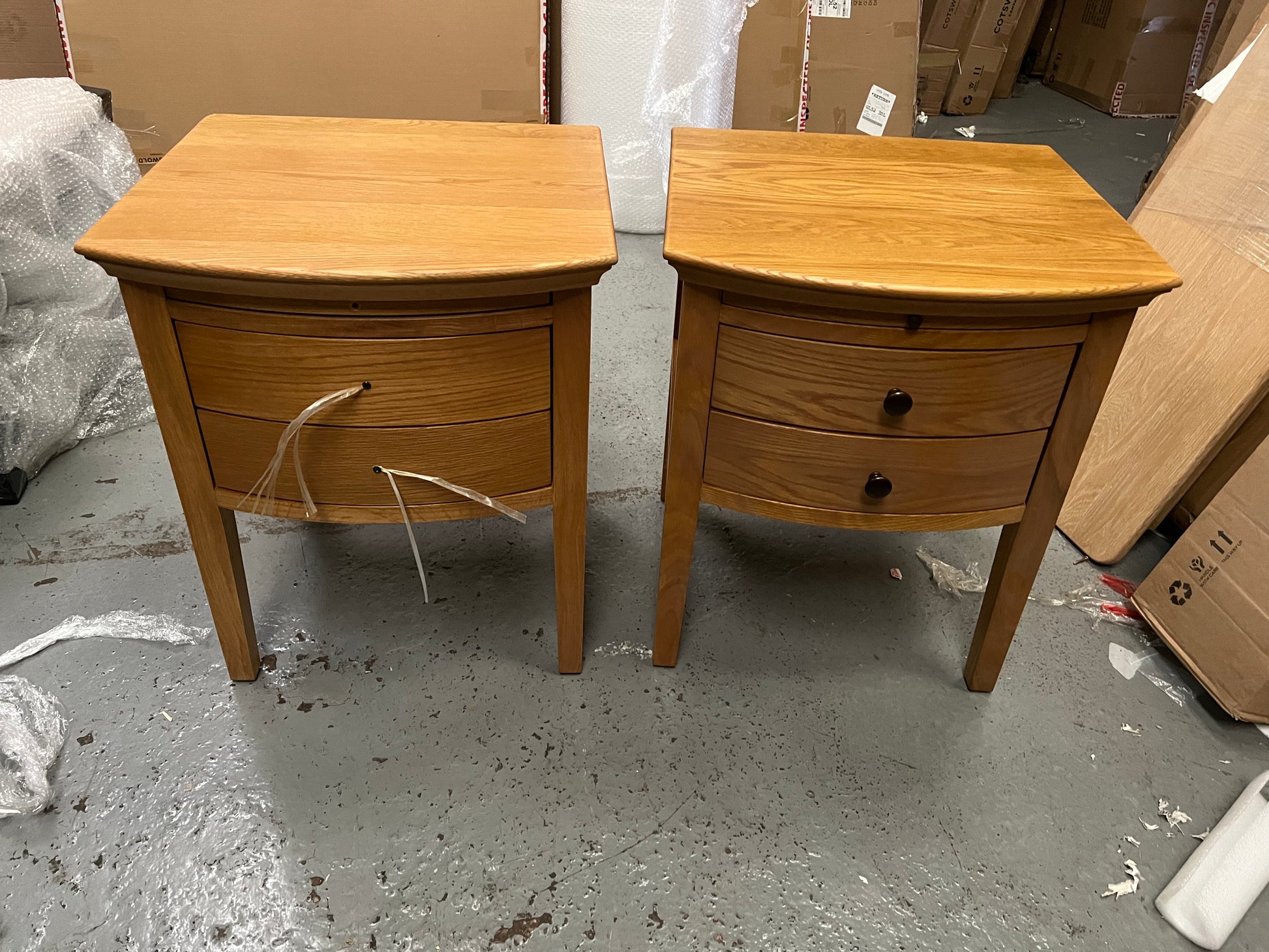 Set of 2 Winchcombe Oiled Oak 2 Drawer Bedside Table - Quality Furniture Clearance Ltd