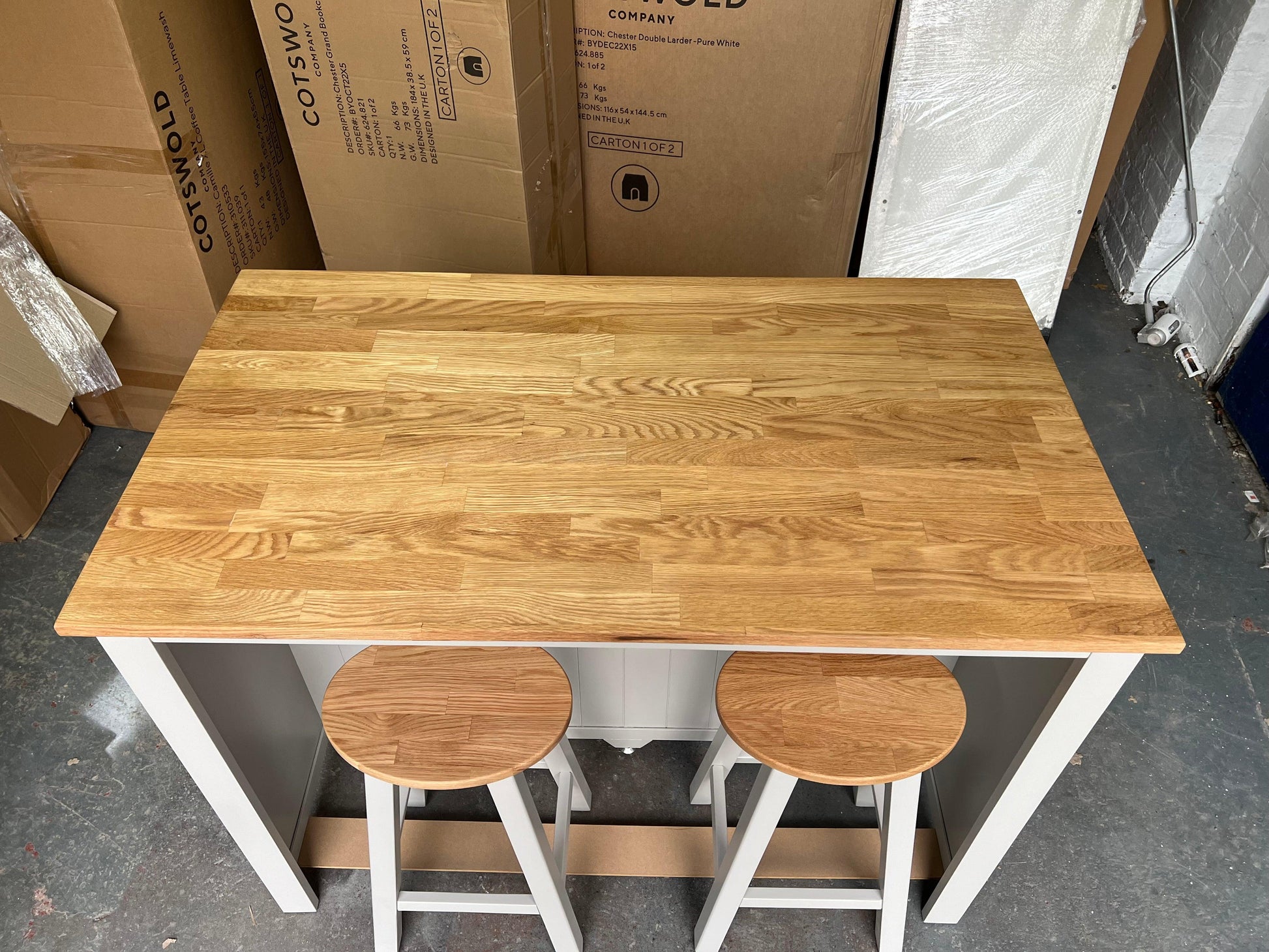 Portobello Grey Breakfast Bar Island with Stools. furniture delivered