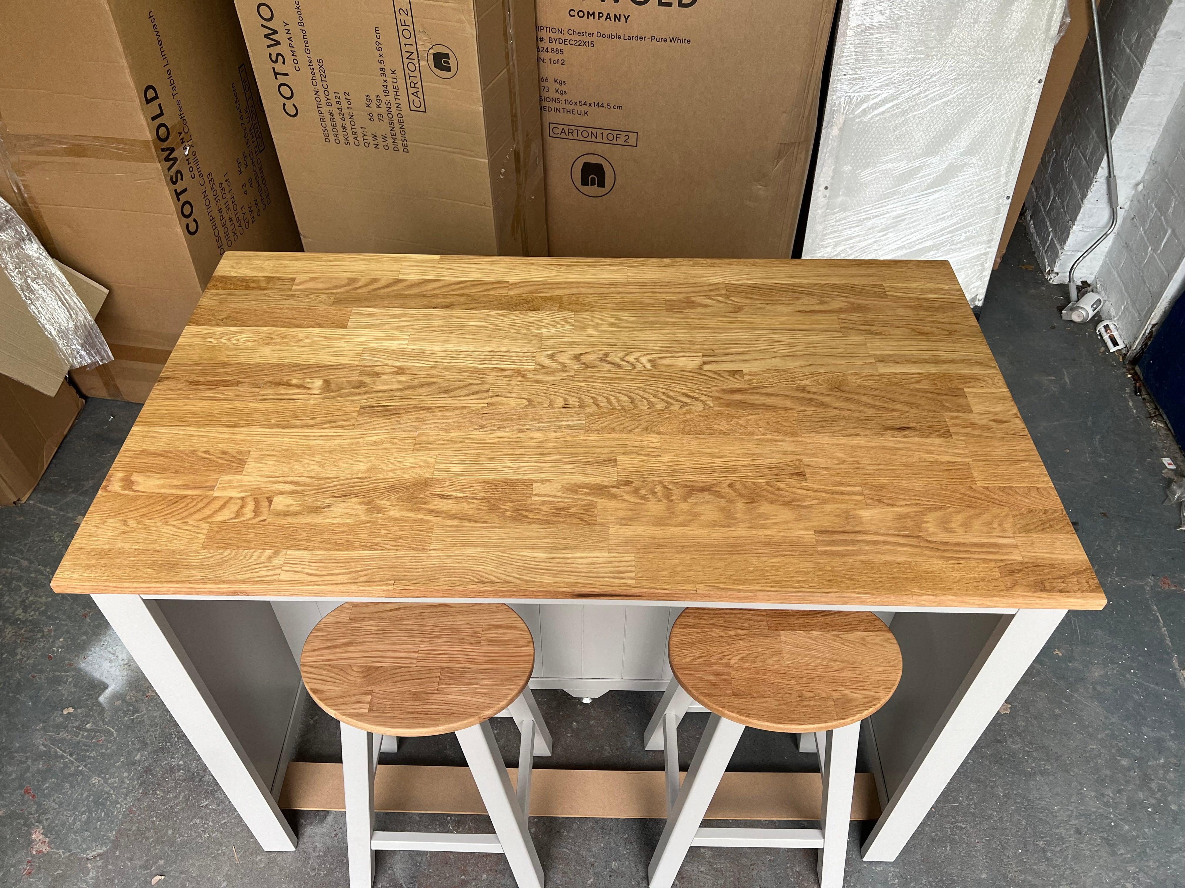 Portobello Grey Breakfast Bar Island with Stools. furniture delivered