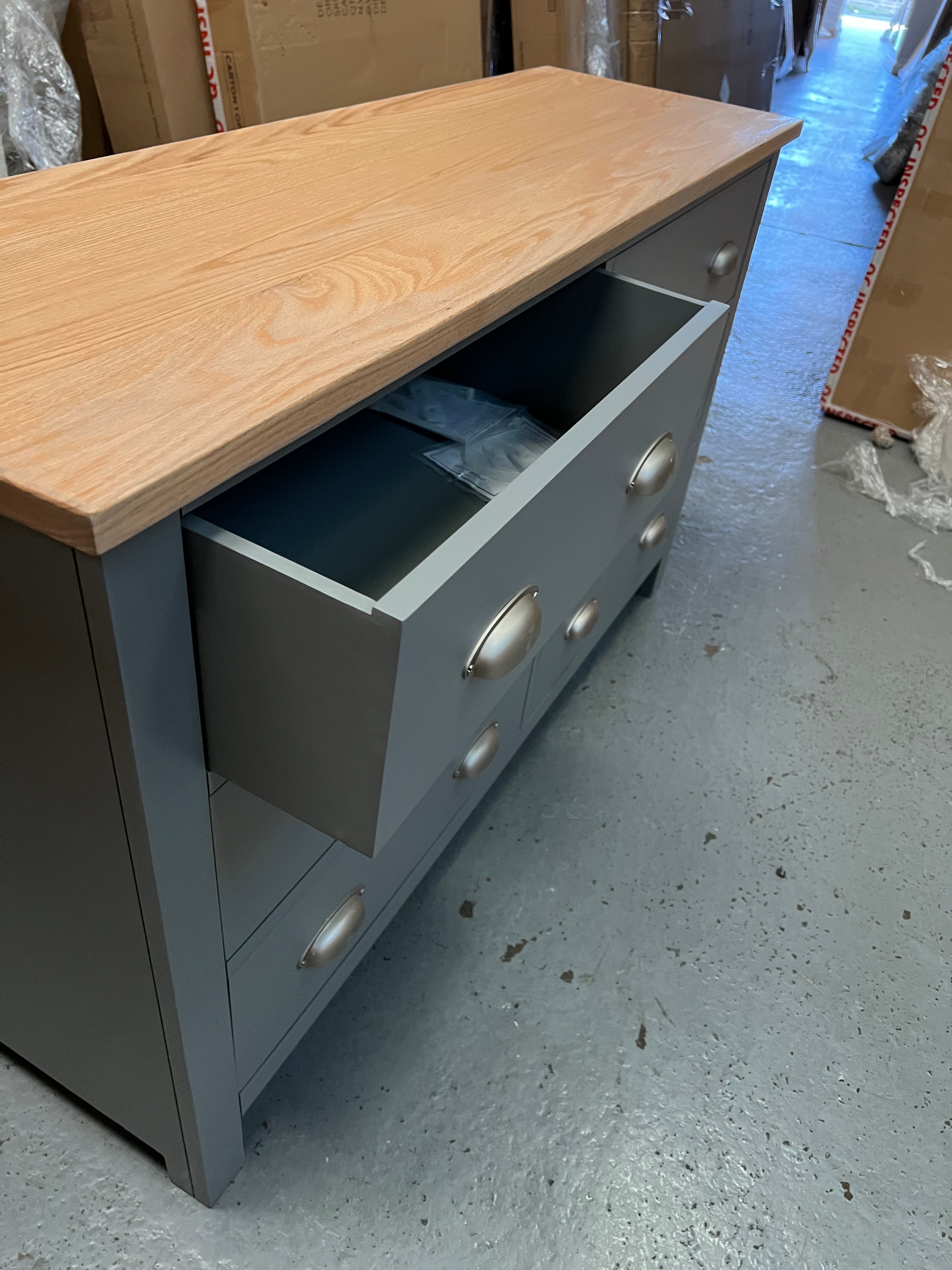 Storm Grey 6 Drawer Low and Wide Chest/sideboard. furniture delivered