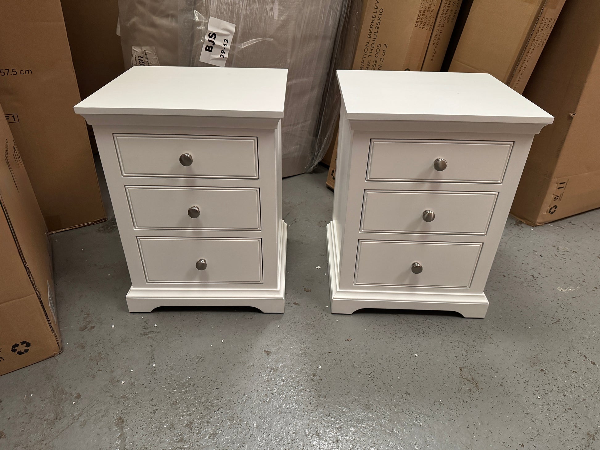 Set of 2 FAIRFORD WARM WHITE 3 Drawer Bedside Table Quality Furniture Clearance Ltd