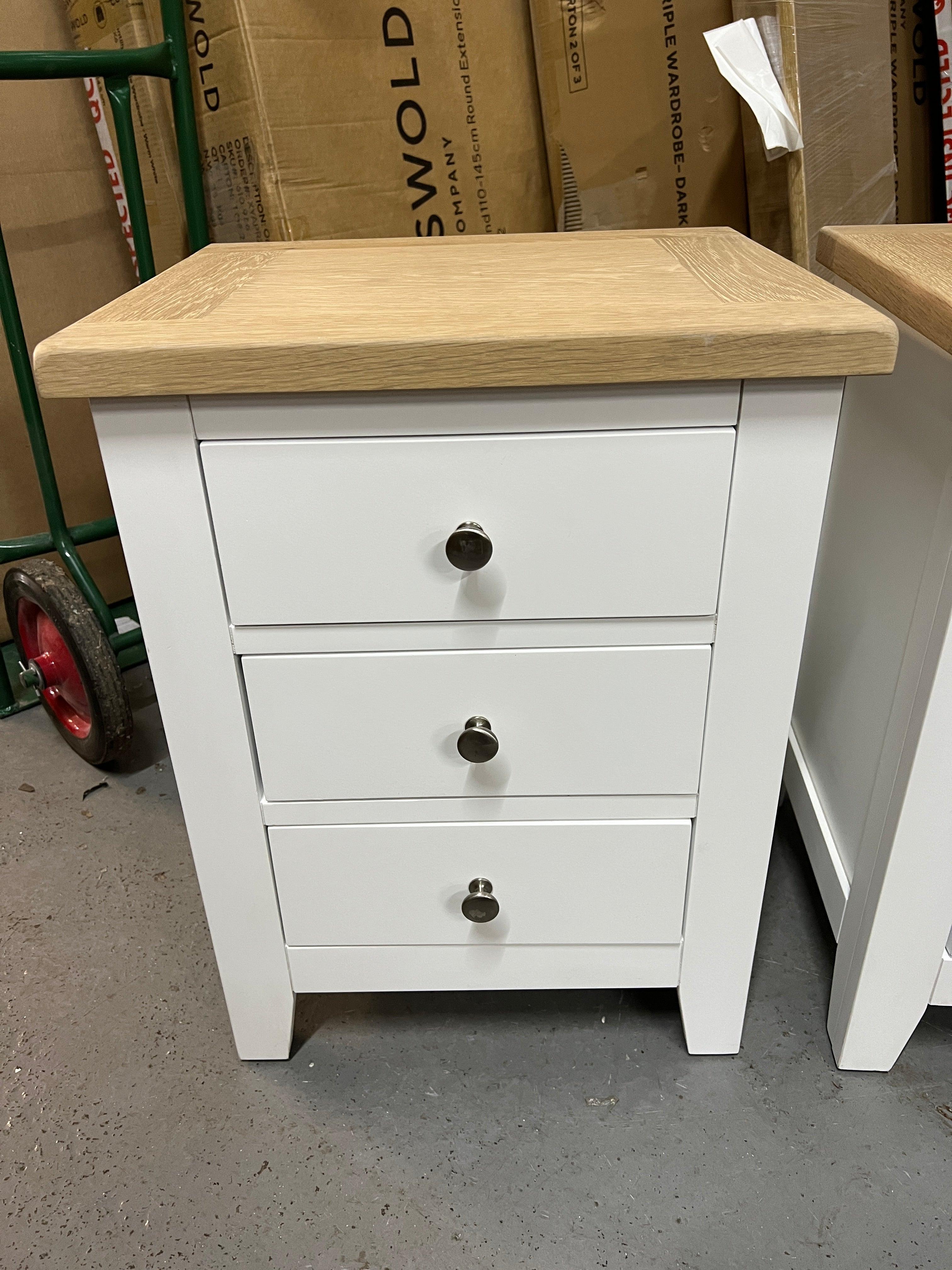 Set of 2 x CHESTER PURE WHITE
3 Drawer Bedside Table Quality Furniture Clearance Ltd
