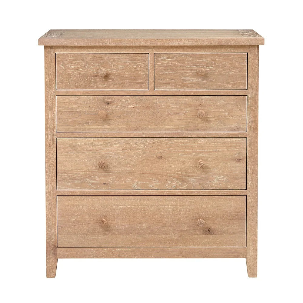 INGLESHAM WHITEWASH OAK 5 Drawer Chest Quality Furniture Clearance Ltd