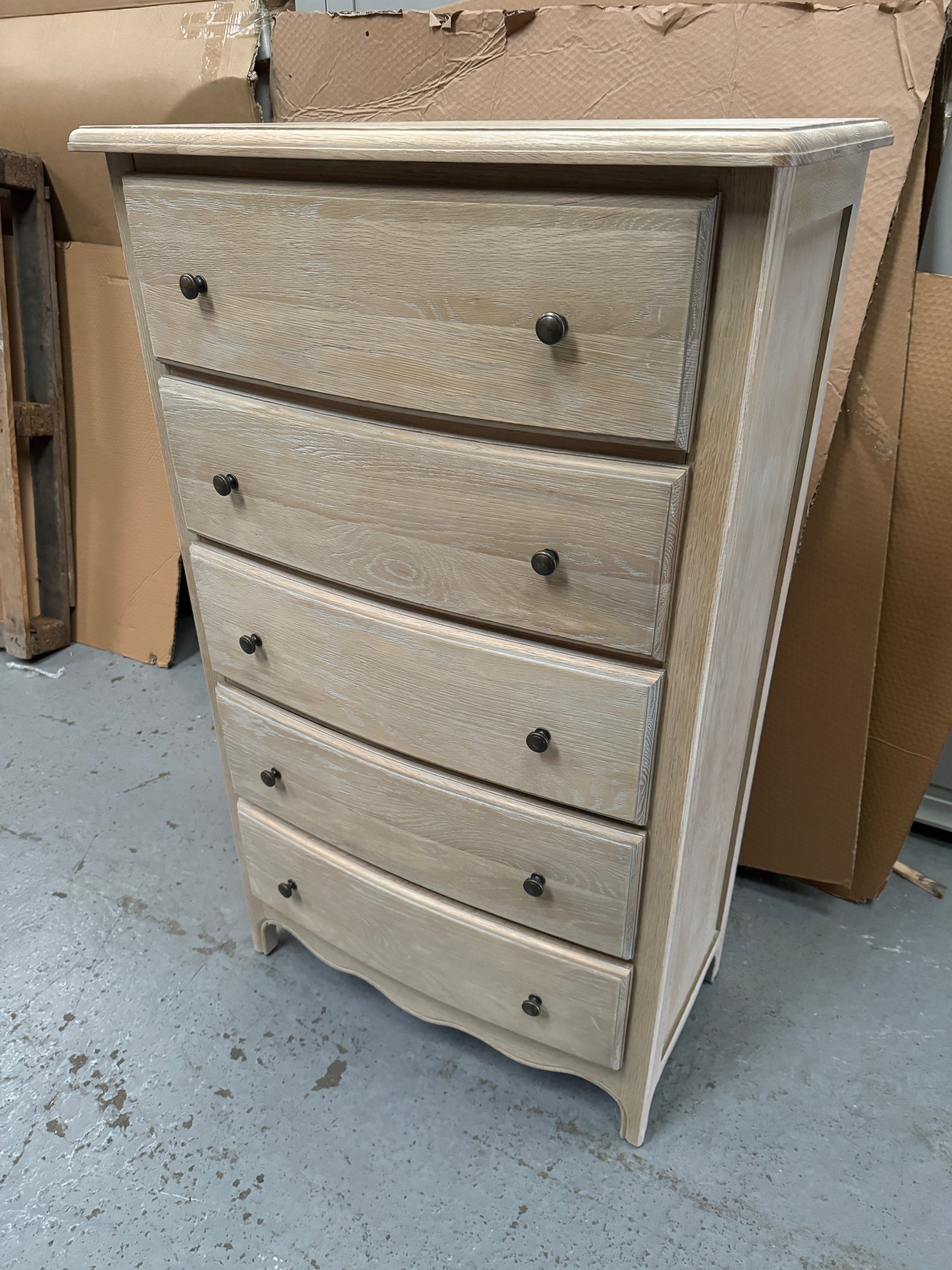 Camille Limewash Oak Tall 5 Drawer Chest Quality Furniture Clearance Ltd