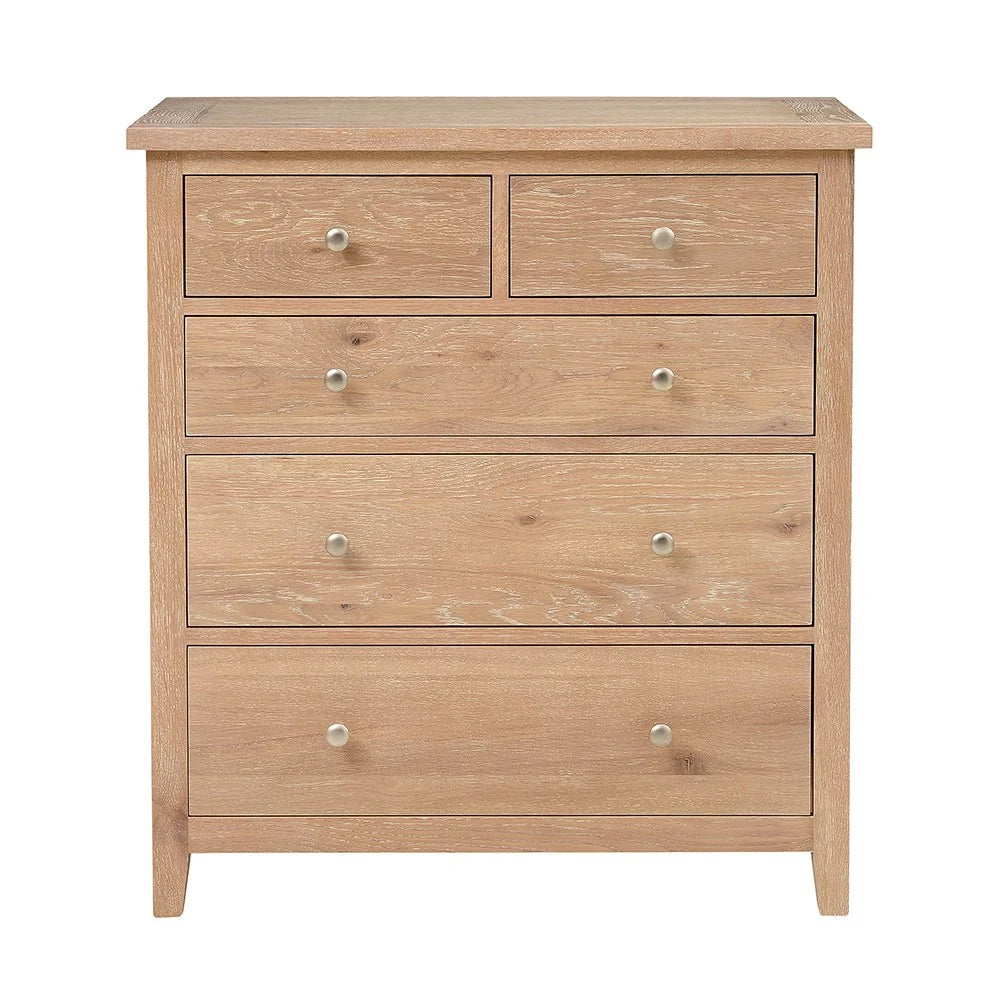 INGLESHAM WHITEWASH OAK 5 Drawer Chest Quality Furniture Clearance Ltd