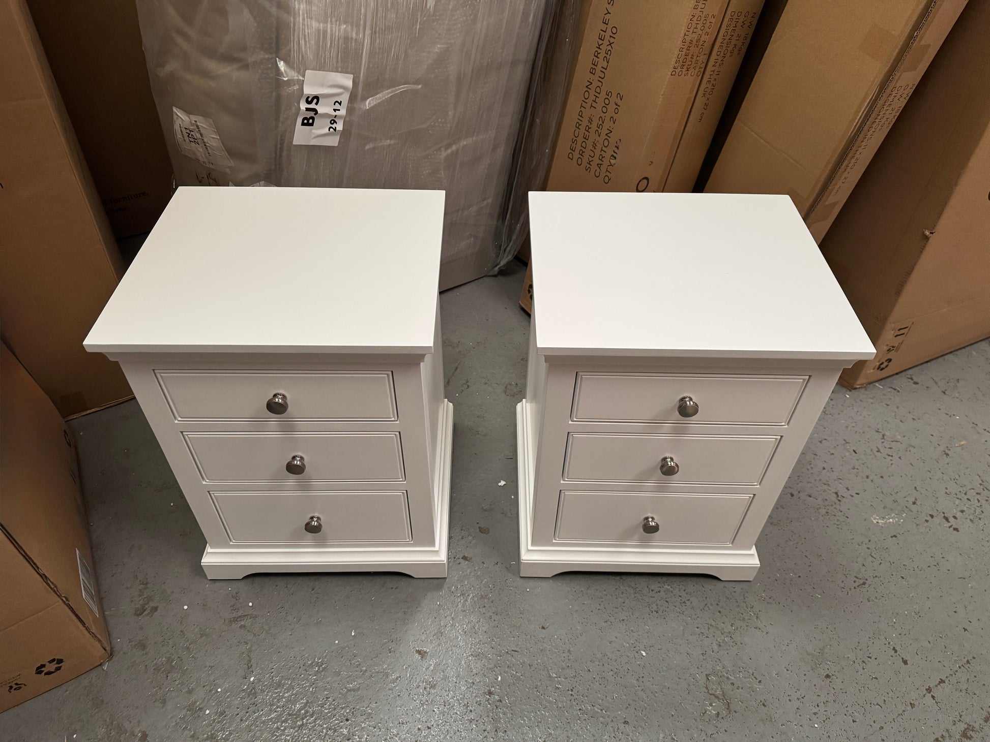 Set of 2 FAIRFORD WARM WHITE 3 Drawer Bedside Table Quality Furniture Clearance Ltd