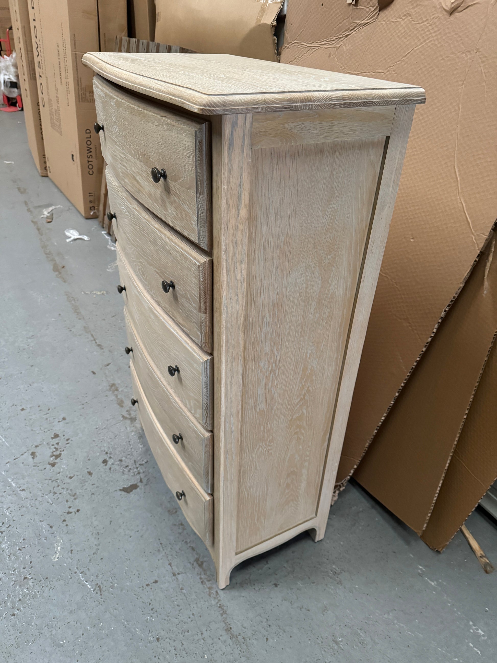 Camille Limewash Oak Tall 5 Drawer Chest Quality Furniture Clearance Ltd