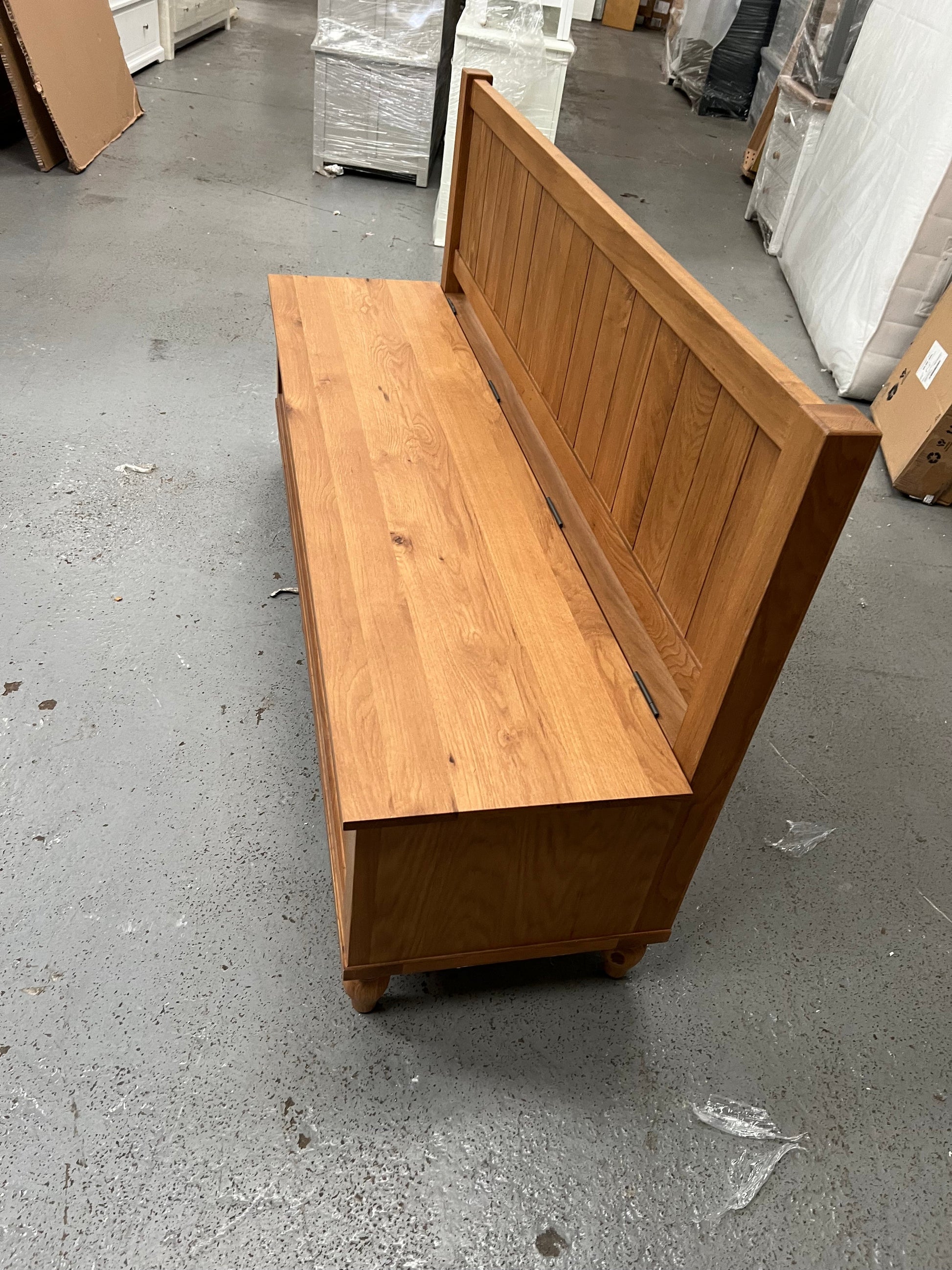 Elkstone Mellow Oak Monks Bench with Storage Quality Furniture Clearance Ltd