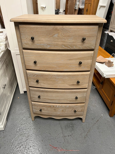 Camille Limewash Oak Tall 5 Drawer Chest Quality Furniture Clearance Ltd