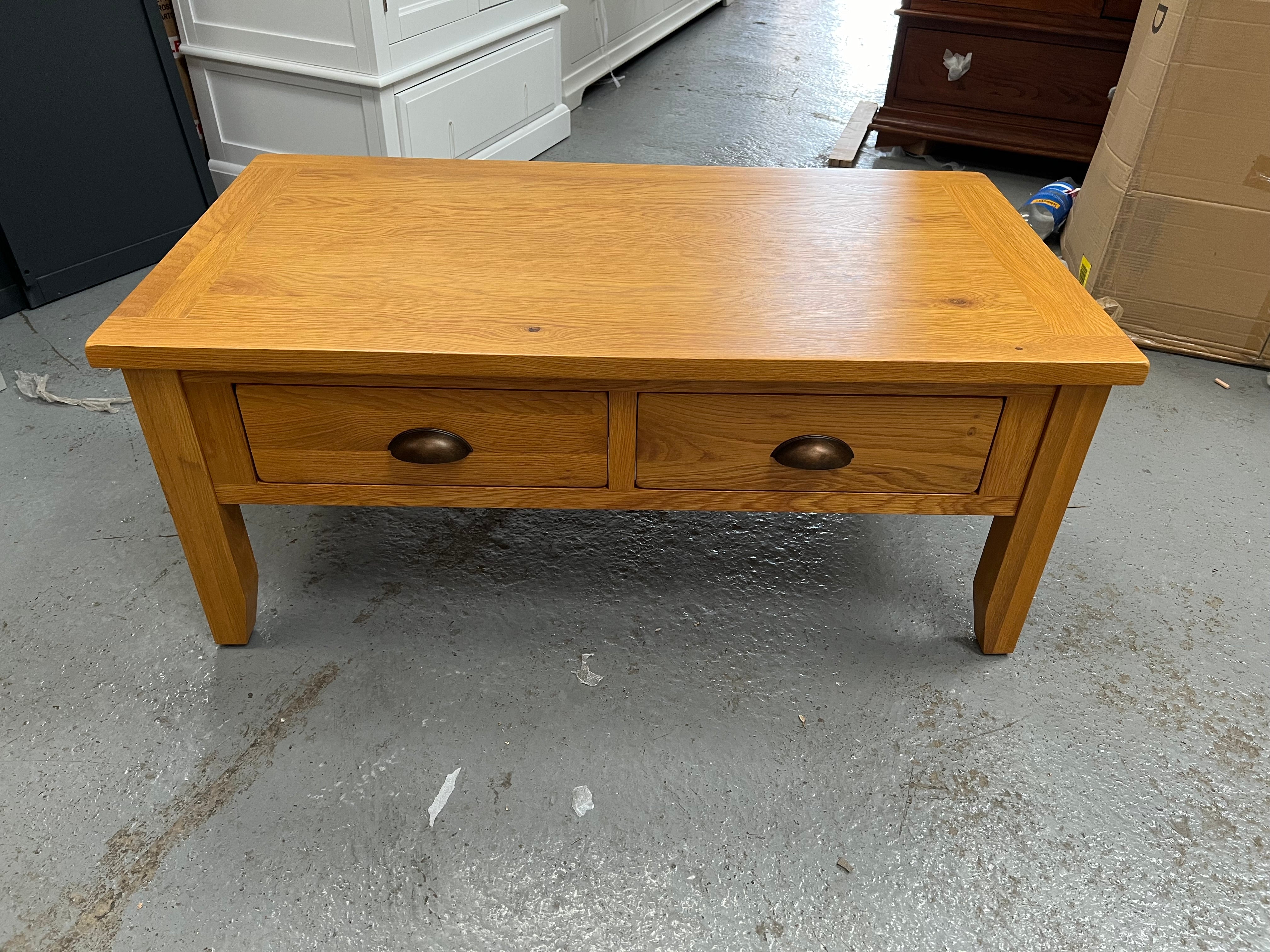 Oakland Rustic Oak Coffee Table with Drawers furniture delivered