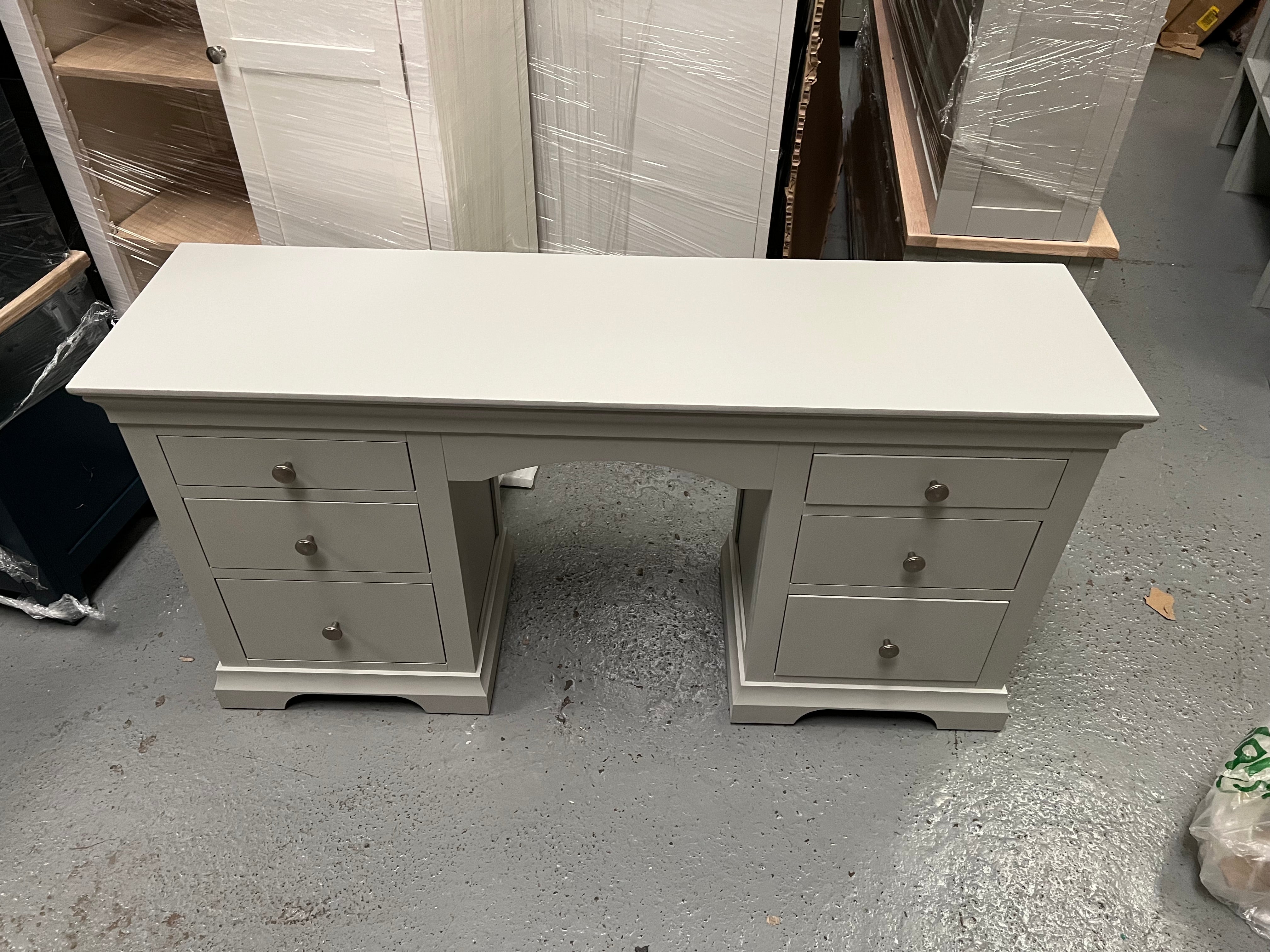 CHANTILLY PEBBLE GREY Double Pedestal Dressing Table Quality Furniture Clearance Ltd