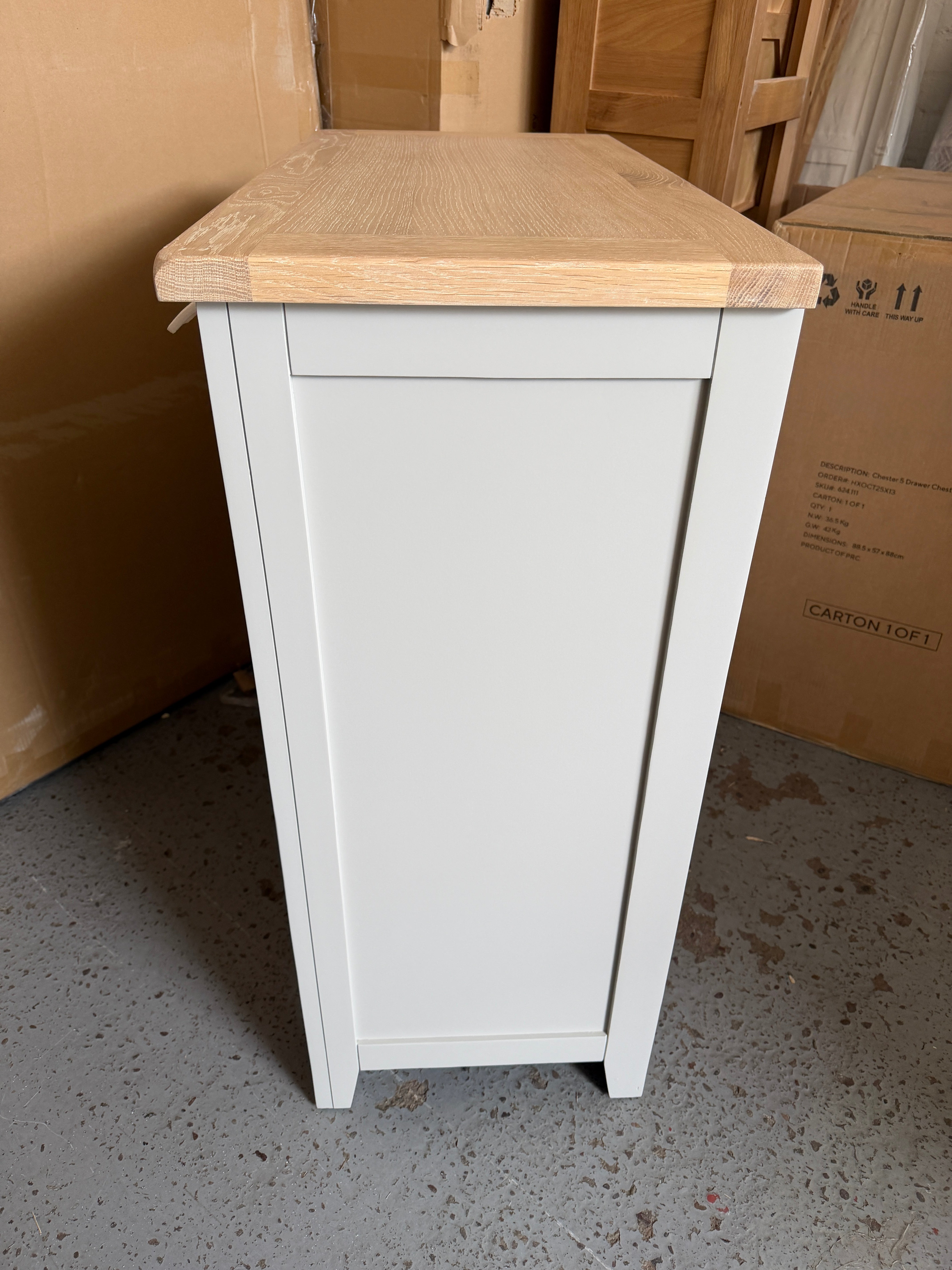 CHESTER DOVE GREY 5 Drawer Chest Quality Furniture Clearance Ltd