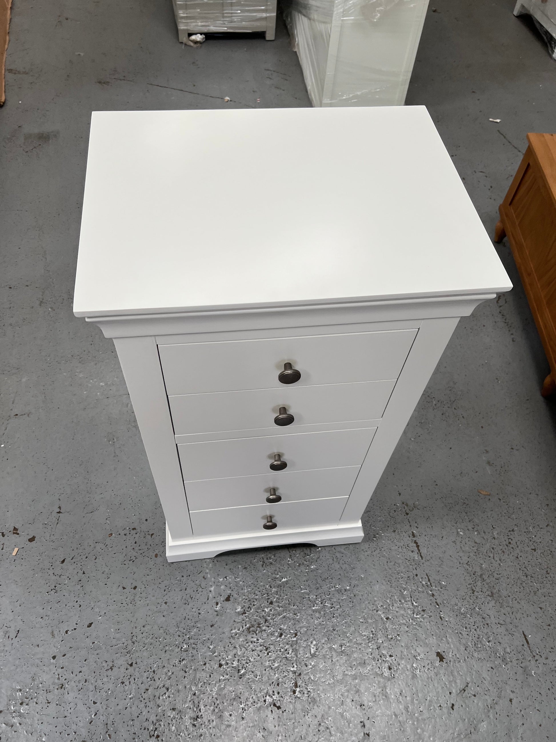 Chantilly Warm White Tall 5 Drawer Chest Quality Furniture Clearance Ltd