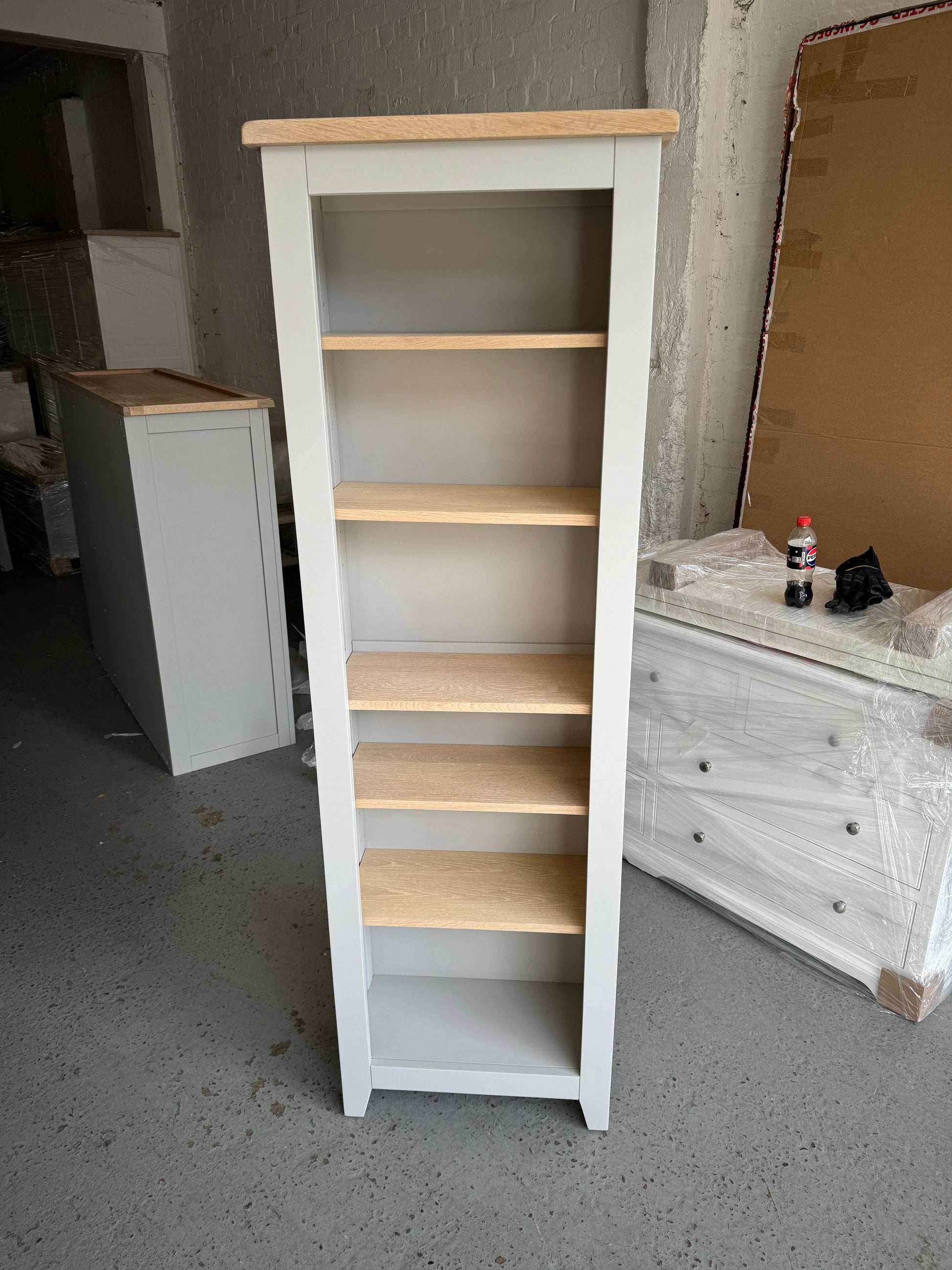 Chester Dove Grey Tall Slim Bookcase Quality Furniture Clearance Ltd