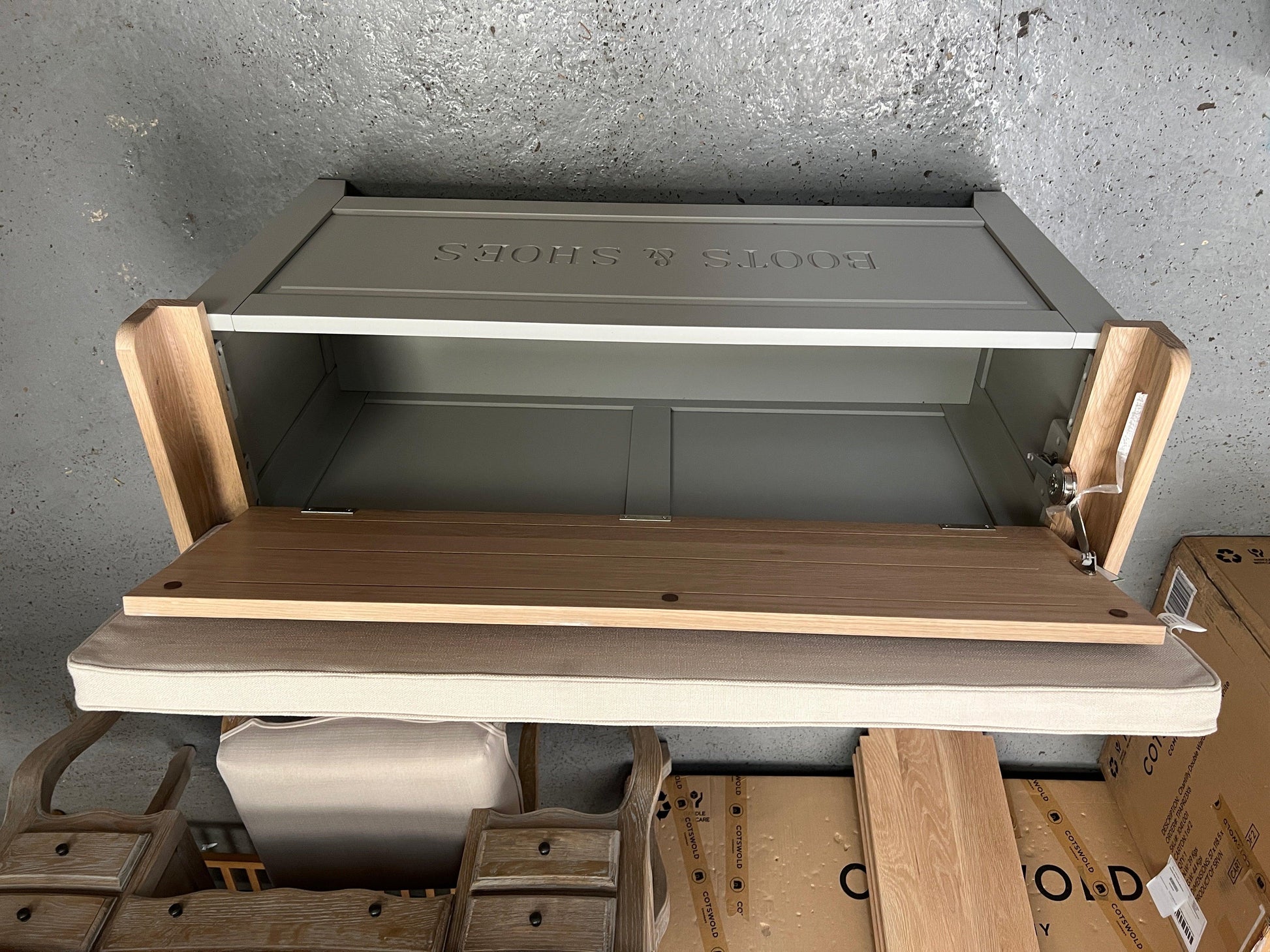 Chester Dove Grey Large Shoe Storage Trunk and Bench furniture delivered