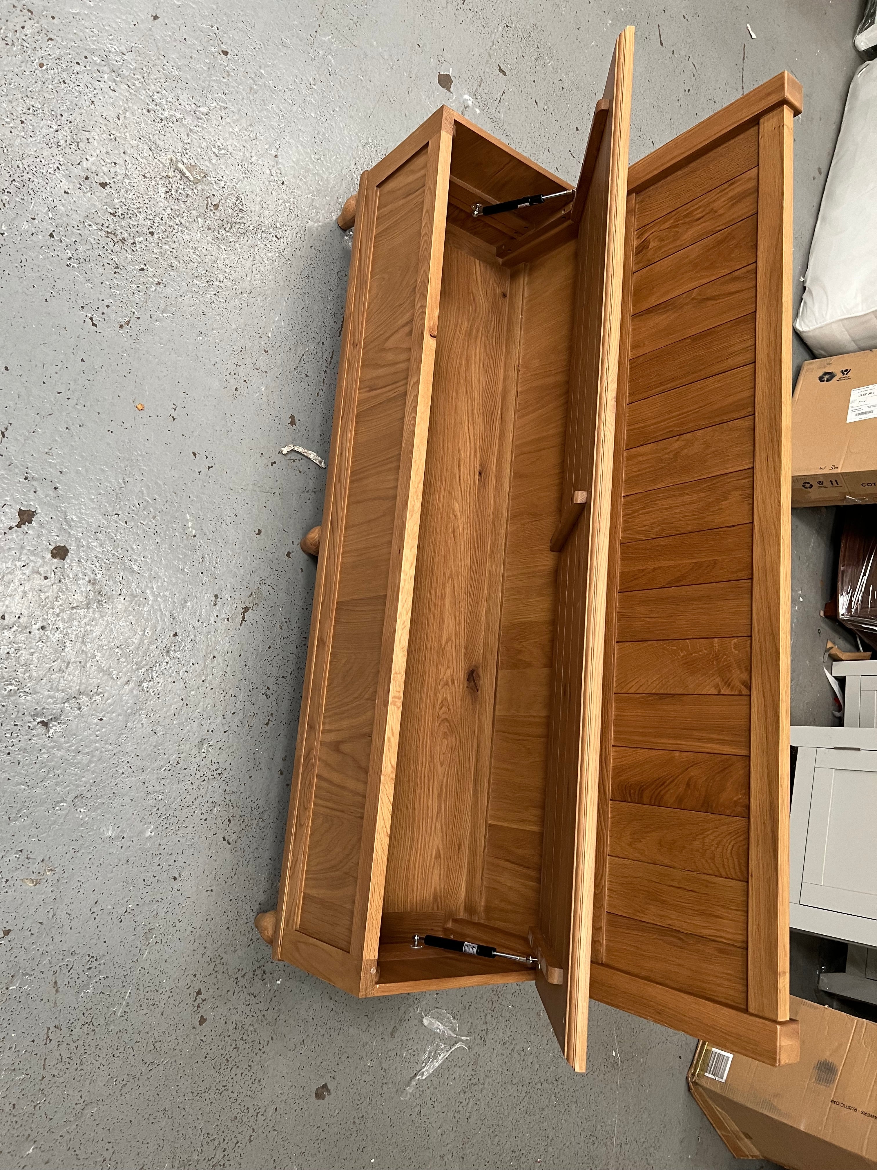 Elkstone Mellow Oak Monks Bench with Storage Quality Furniture Clearance Ltd