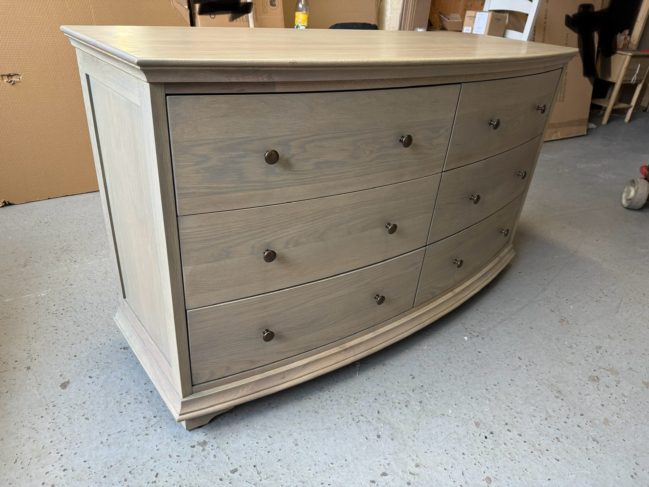 Winchcome Smoked Oak Low and Wide 6 Drawer Chest Quality Furniture Clearance Ltd