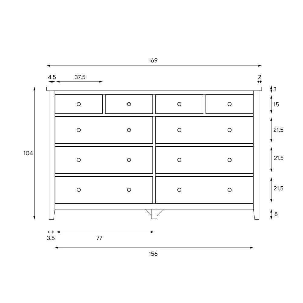 INGLESHAM WHITEWASH OAK 10 Drawer Chest Quality Furniture Clearance Ltd