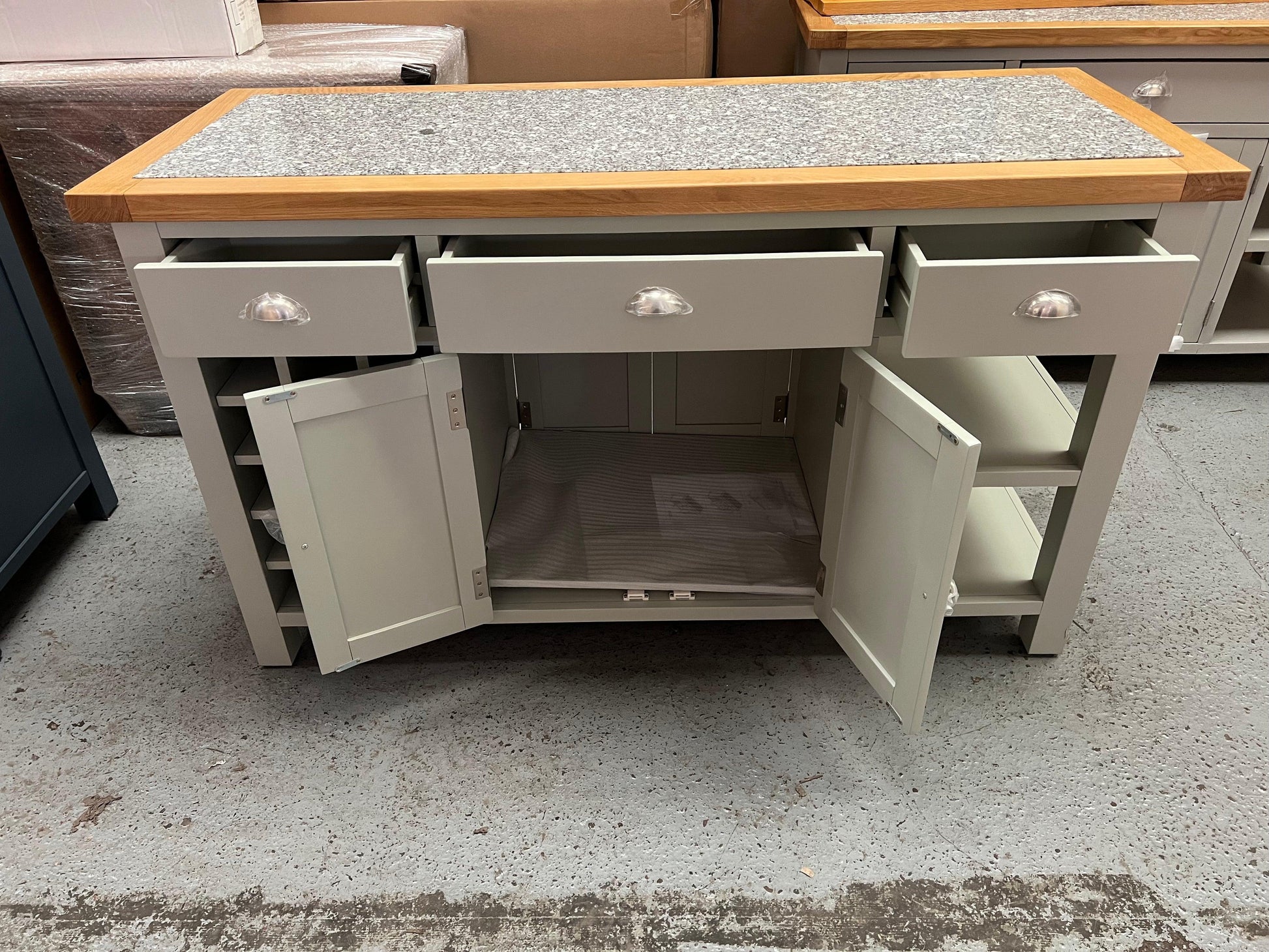 Hampshire ‘Country Life’ kitchen Island With Wine Rack - Pale Green Quality Furniture Clearance Ltd