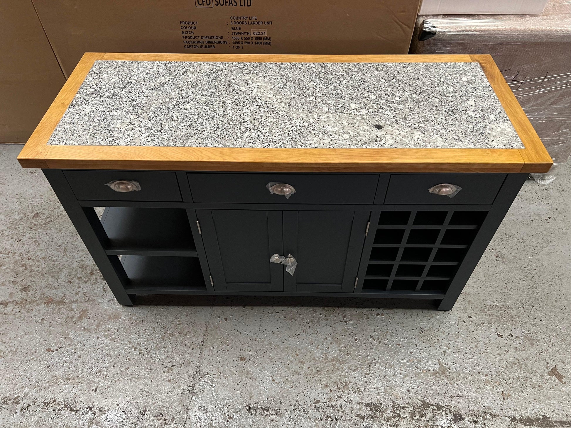 Hampshire ‘Country Life’ kitchen Island With Wine Rack - Blue Quality Furniture Clearance Ltd