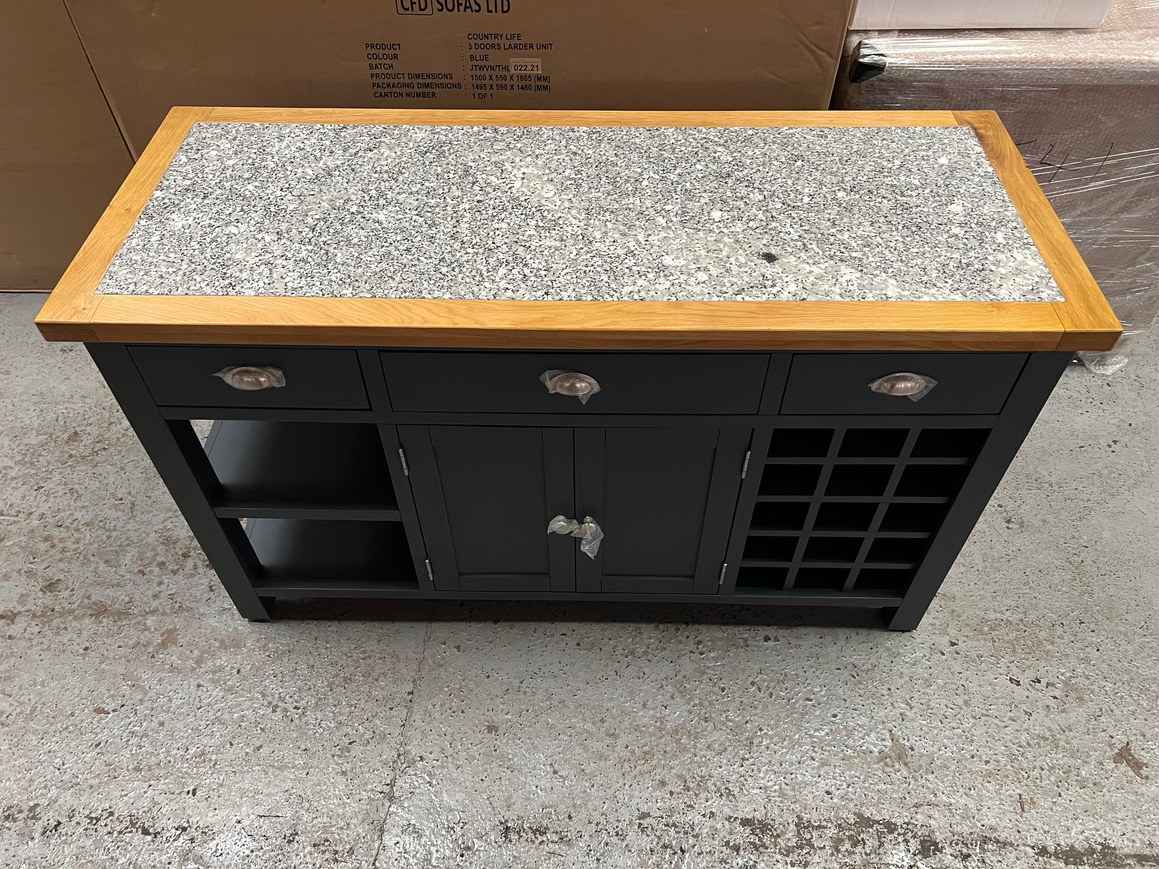 Hampshire ‘Country Life’ kitchen Island With Wine Rack - Blue Quality Furniture Clearance Ltd