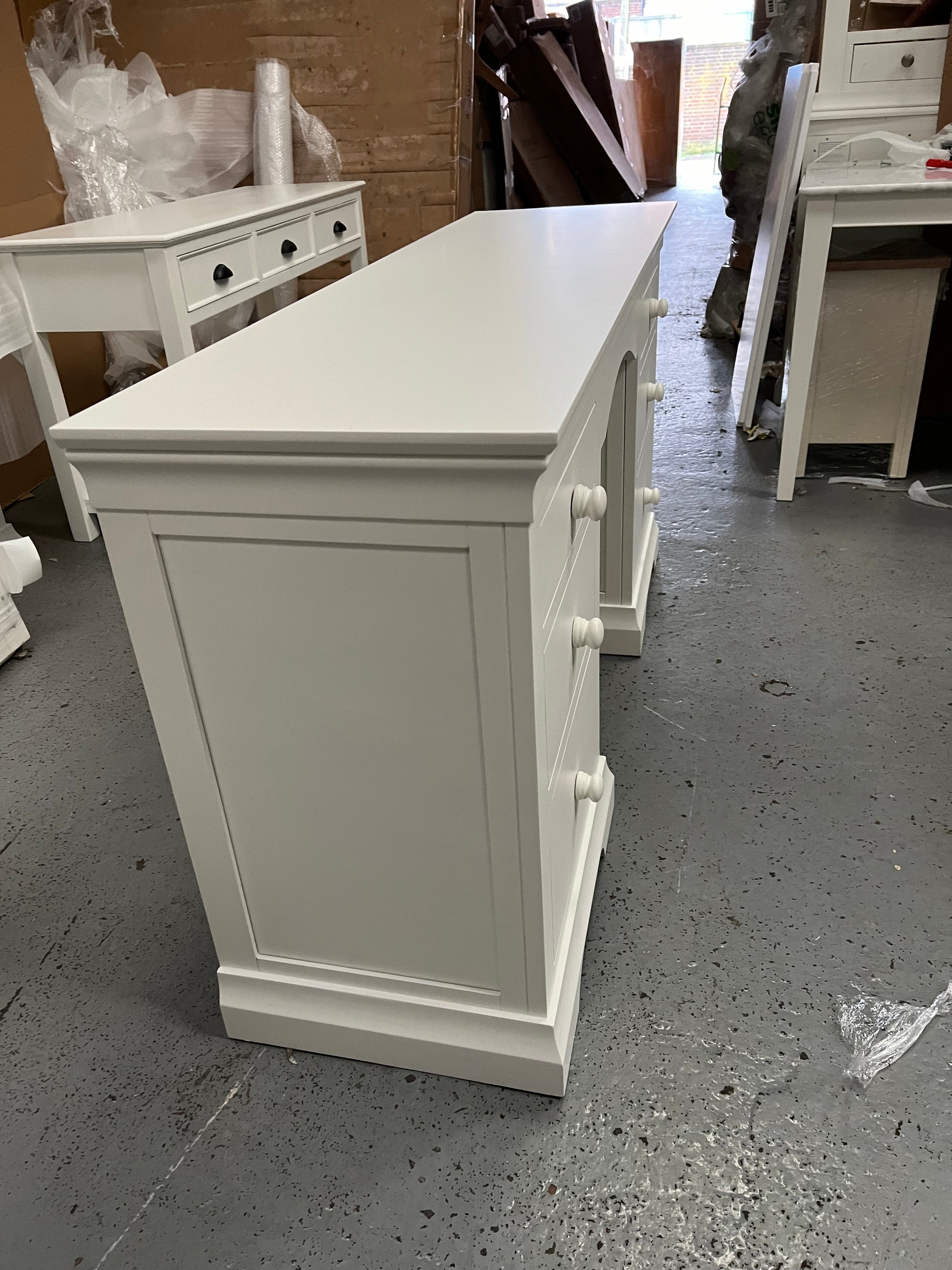 Chantilly Warm White Double Pedestal Dressing Table. furniture delivered