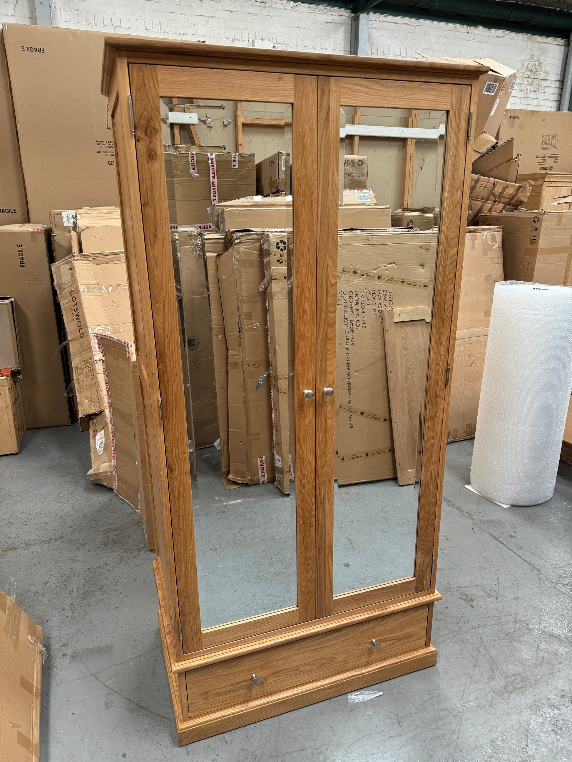 Appleby Light Oak Double Wardrobe with Mirrors Wardrobe. furniture delivered