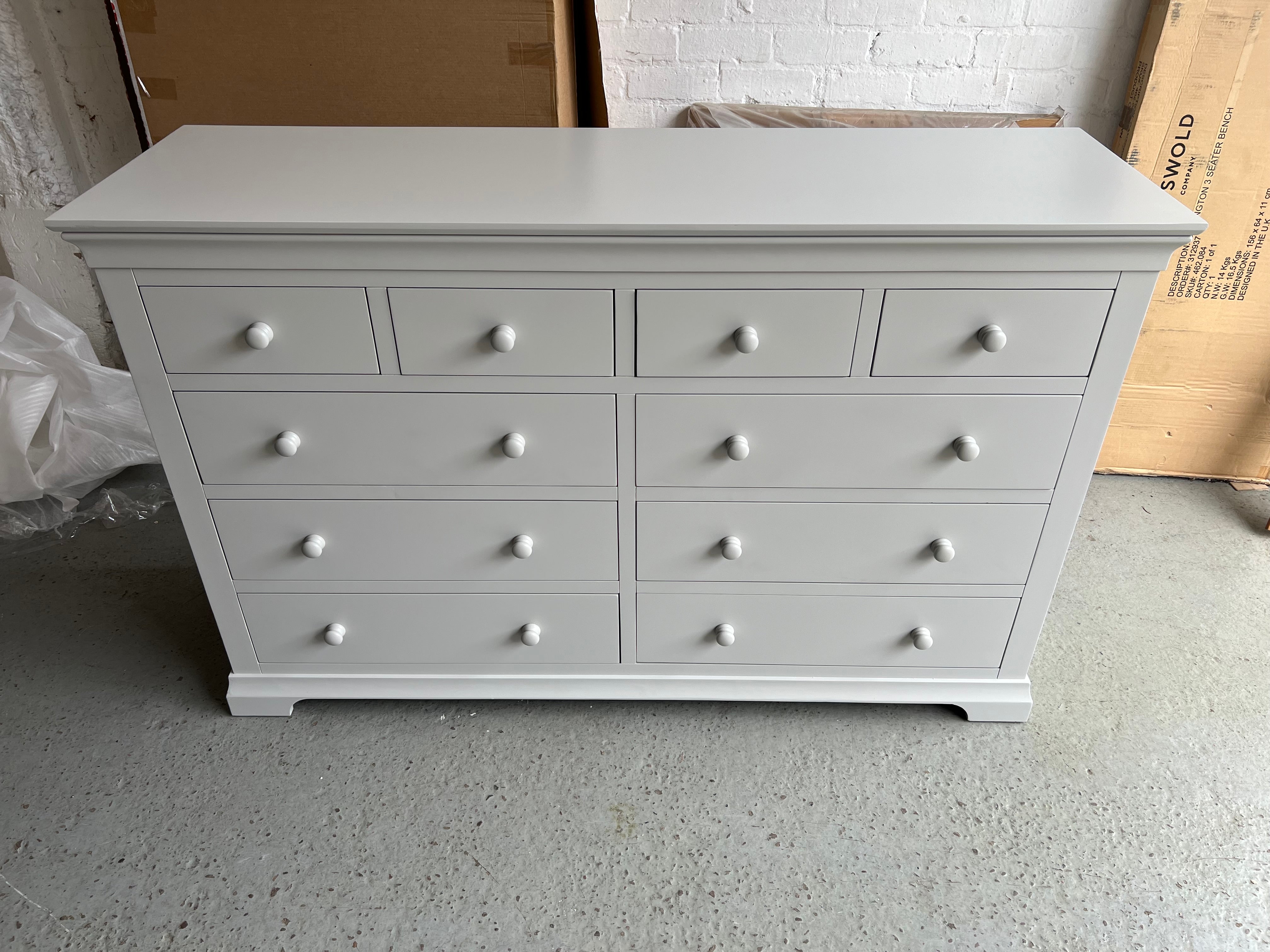 Chantilly Pebble Grey 10 Drawer Chest Quality Furniture Clearance Ltd