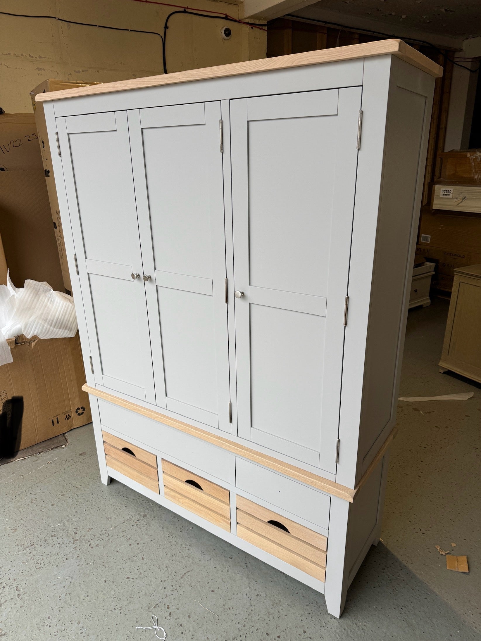 Chester Dove Grey Triple Larder Quality Furniture Clearance Ltd