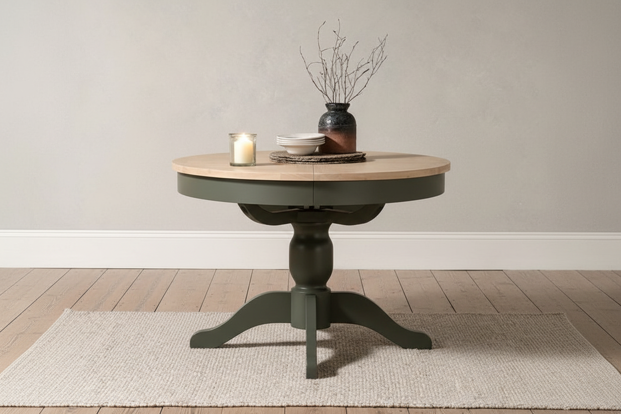 CHESTER FORSET GREEN 4-6 Seater Round Extending Dining Table Quality Furniture Clearance Ltd