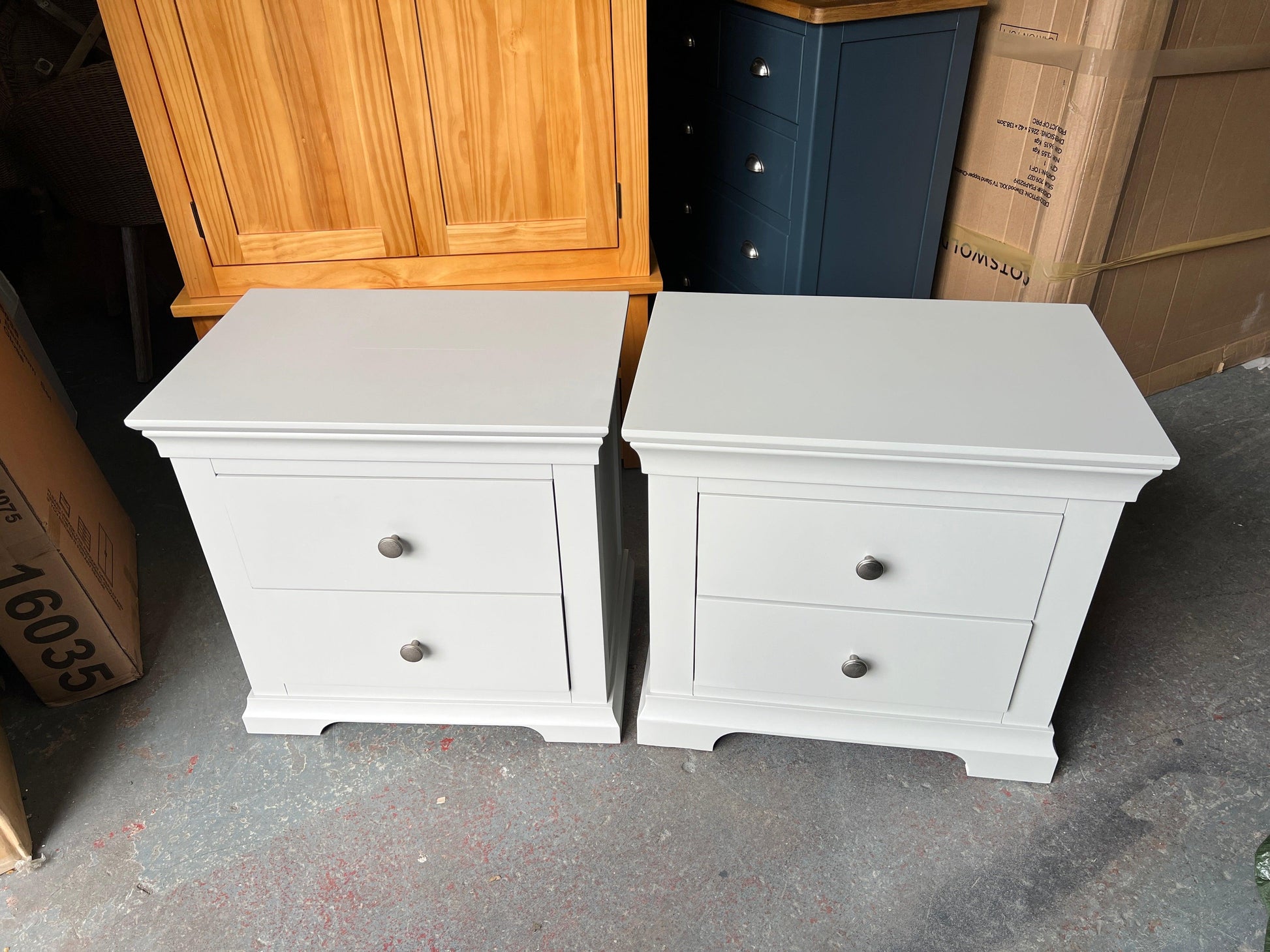 CHANTILLY PEBBLE GREY Set of 2 Jumbo Bedside Tables Quality Furniture Clearance Ltd