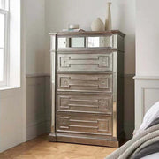 Vida Living Ophelia Silver & Mirrored Tall Chest Quality Furniture Clearance Ltd
