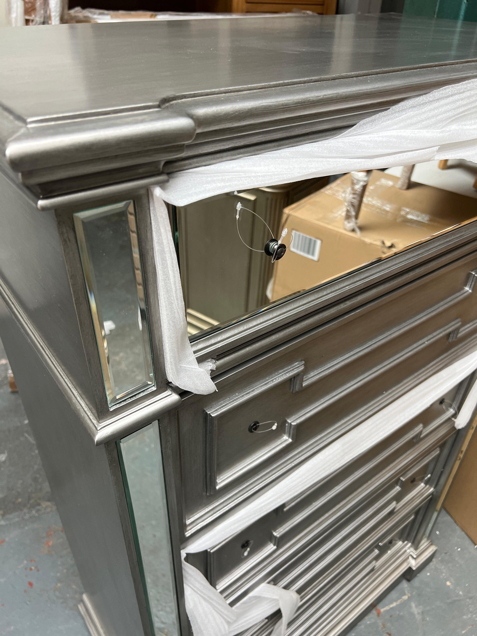 Vida Living Ophelia Silver & Mirrored Tall Chest Quality Furniture Clearance Ltd