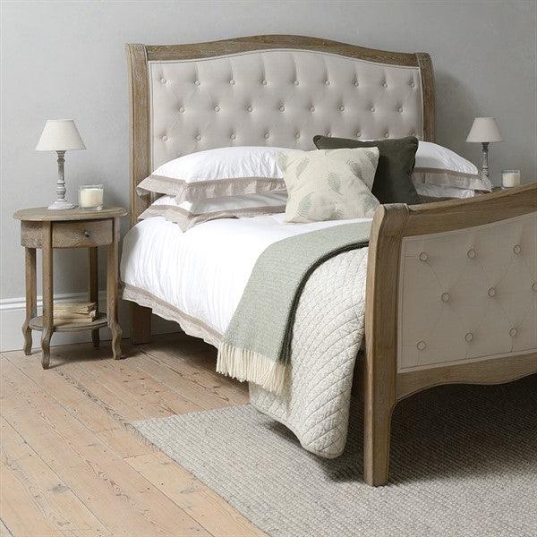 Camille Limewash Oak Buttoned 5ft Kingsize Bed Quality Furniture Clearance Ltd