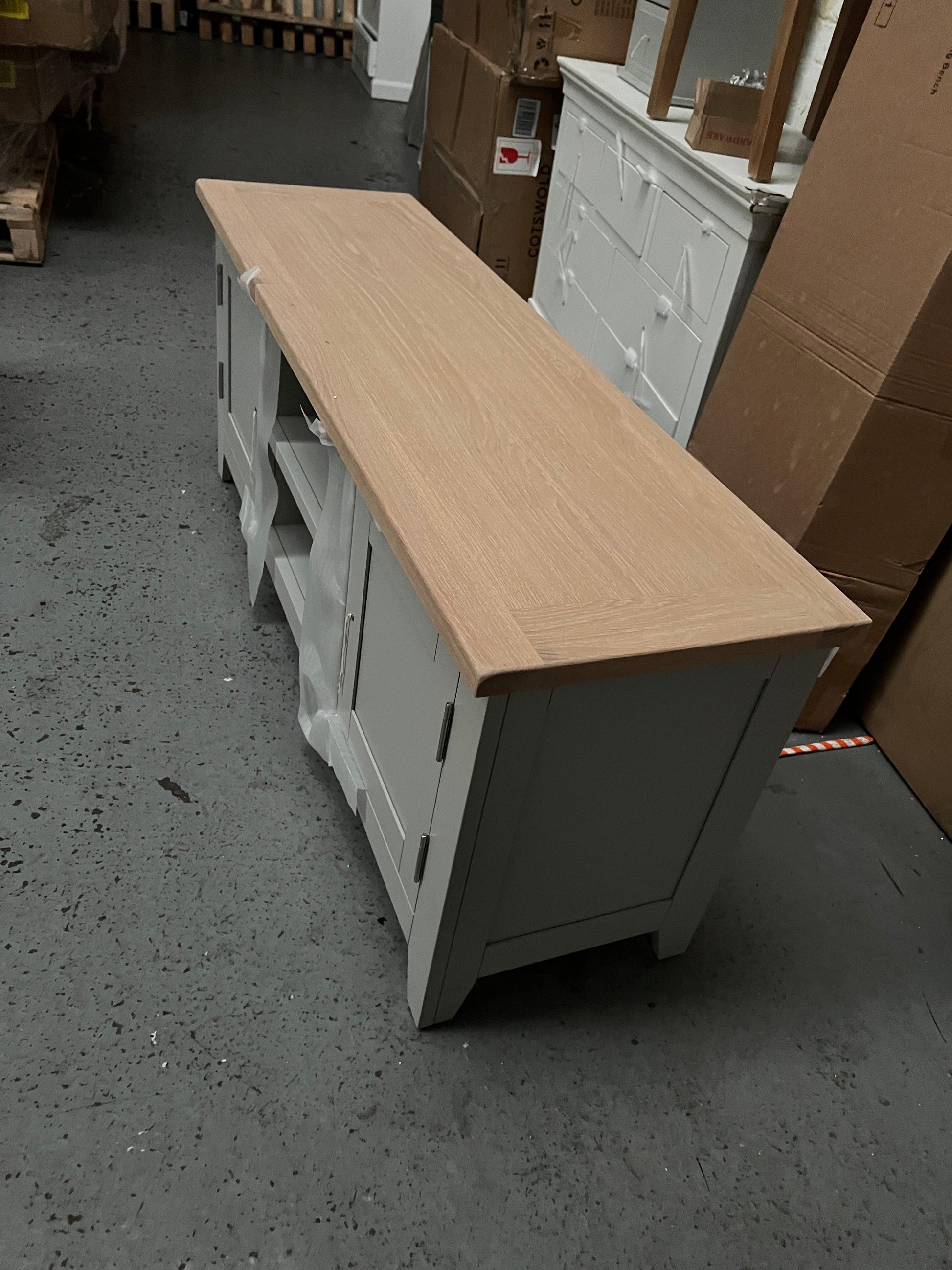 Chester Dove Grey Large TV Stand Quality Furniture Clearance Ltd