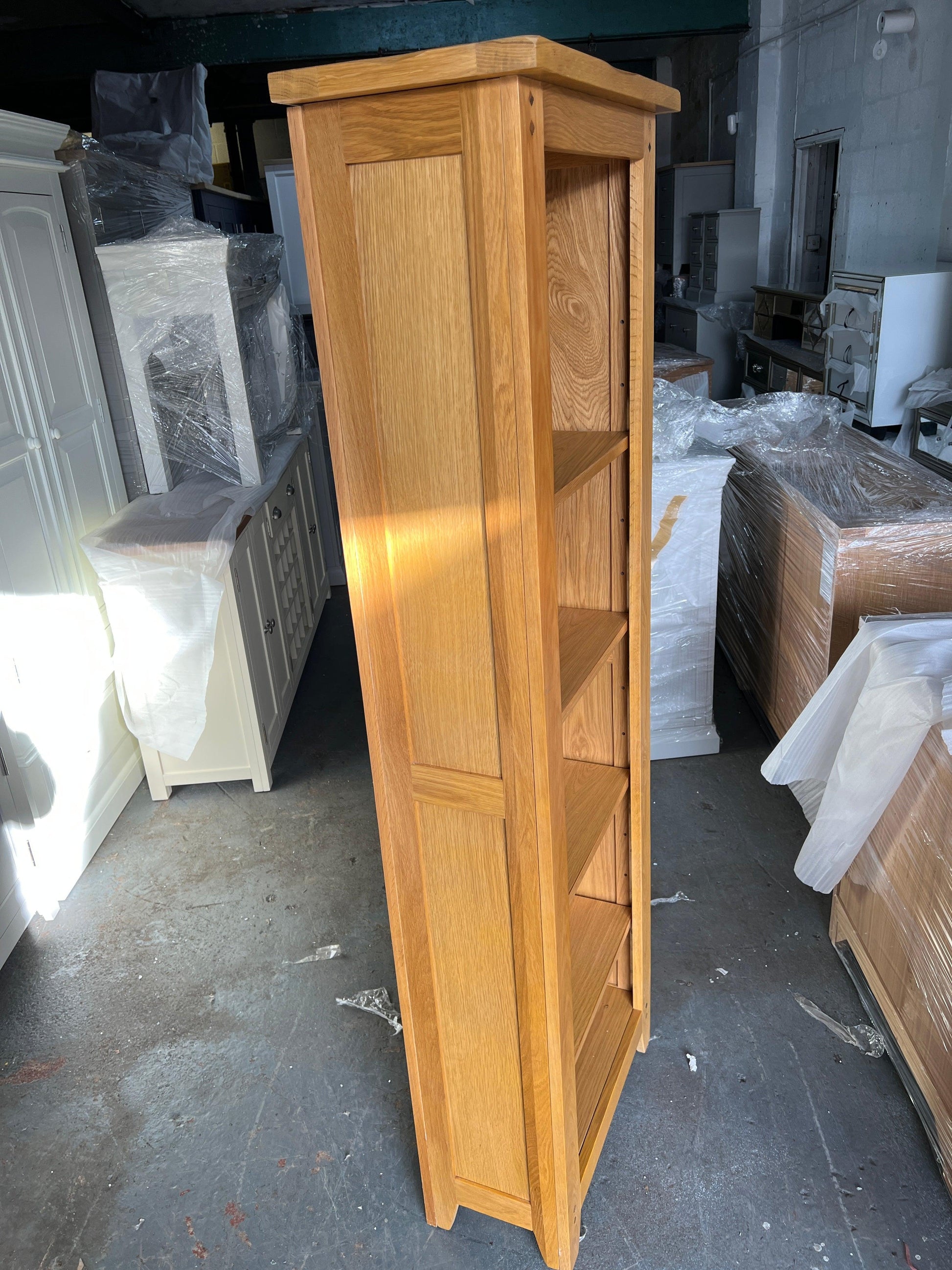 Oakland Rustic Oak New Tall Slim Bookcase Quality Furniture Clearance Ltd