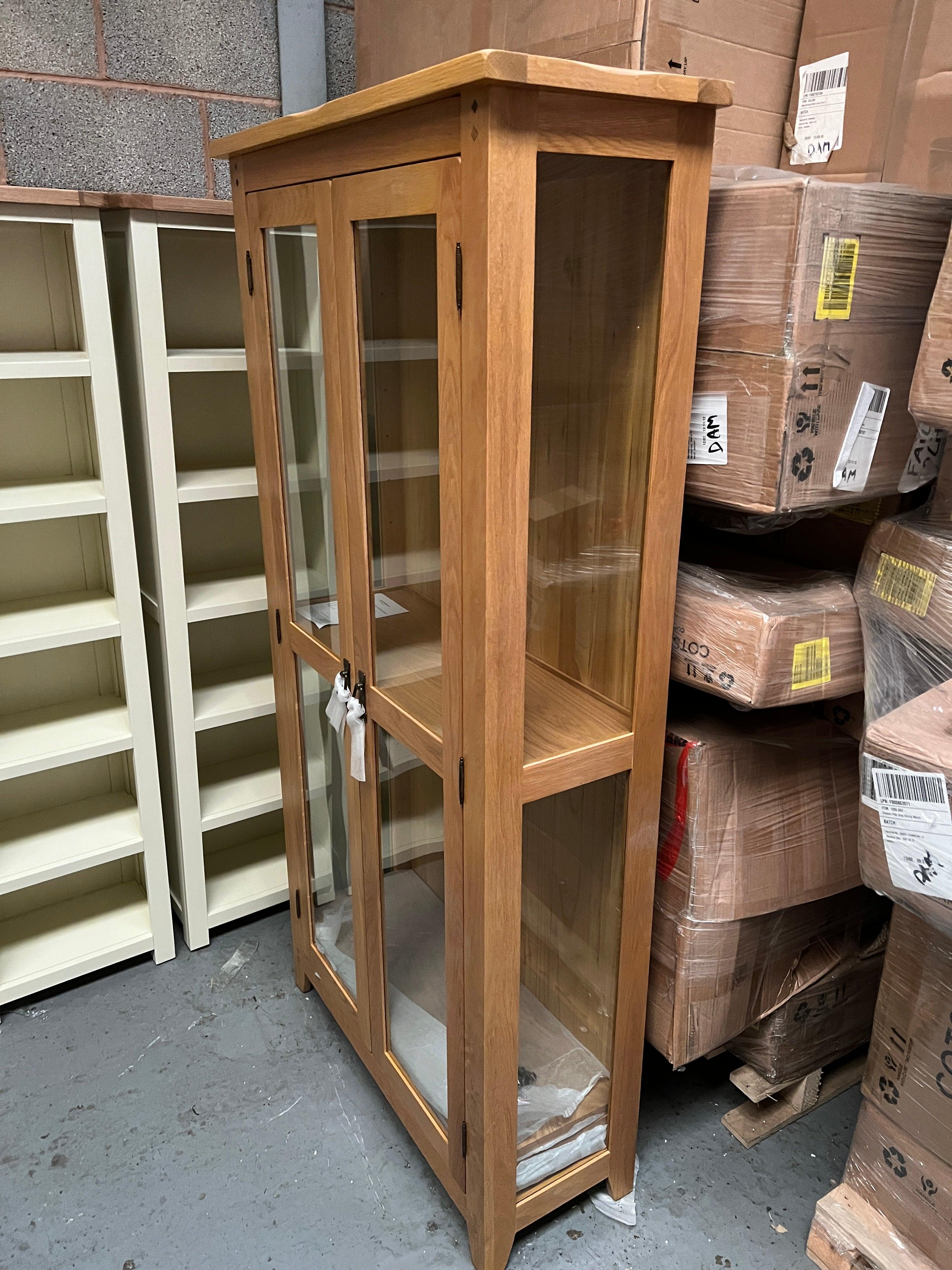 Oakland Rustic Oak Glass Display Cabinet Quality Furniture Clearance Ltd