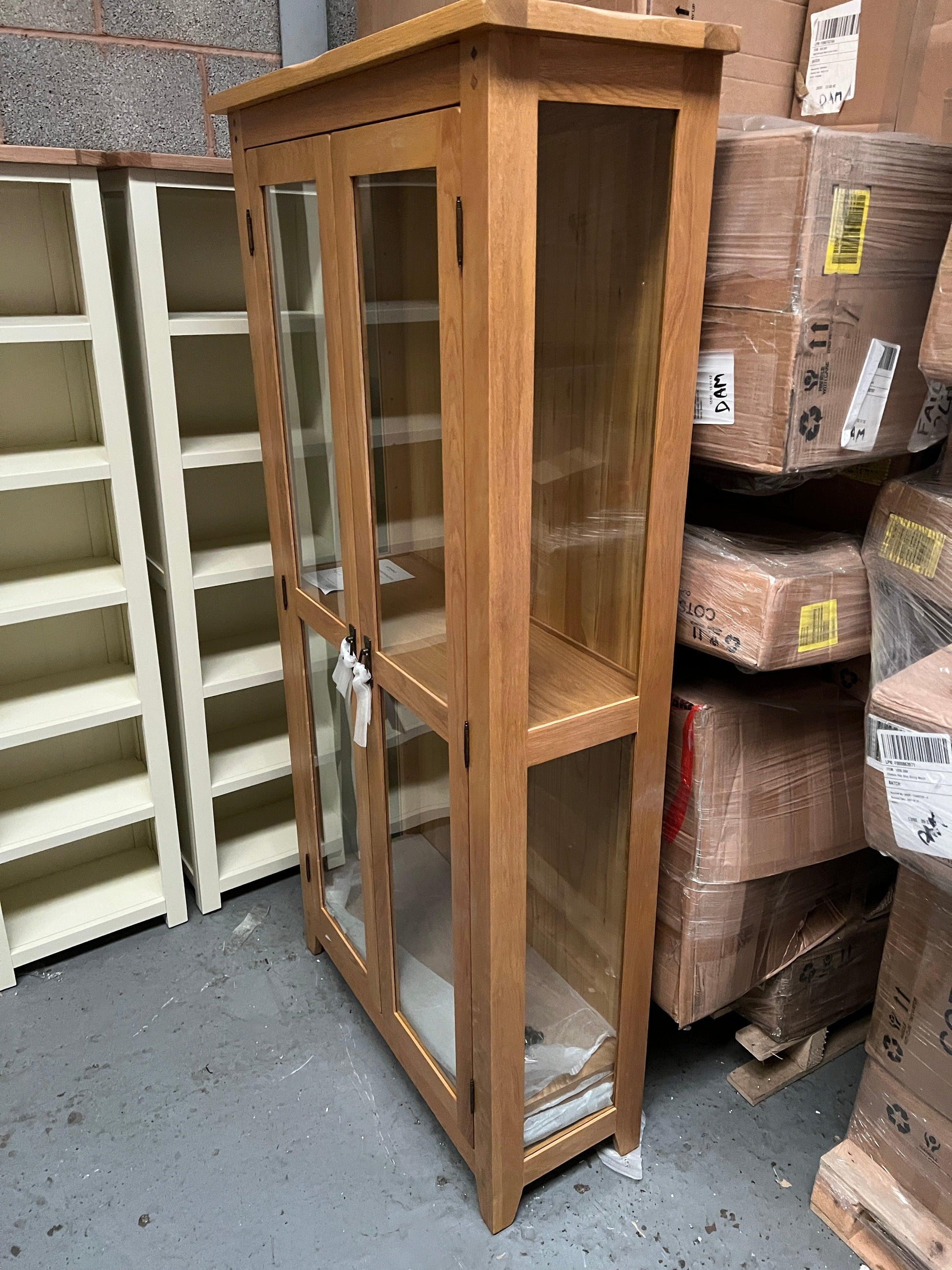 Oakland Rustic Oak Glass Display Cabinet Quality Furniture Clearance Ltd