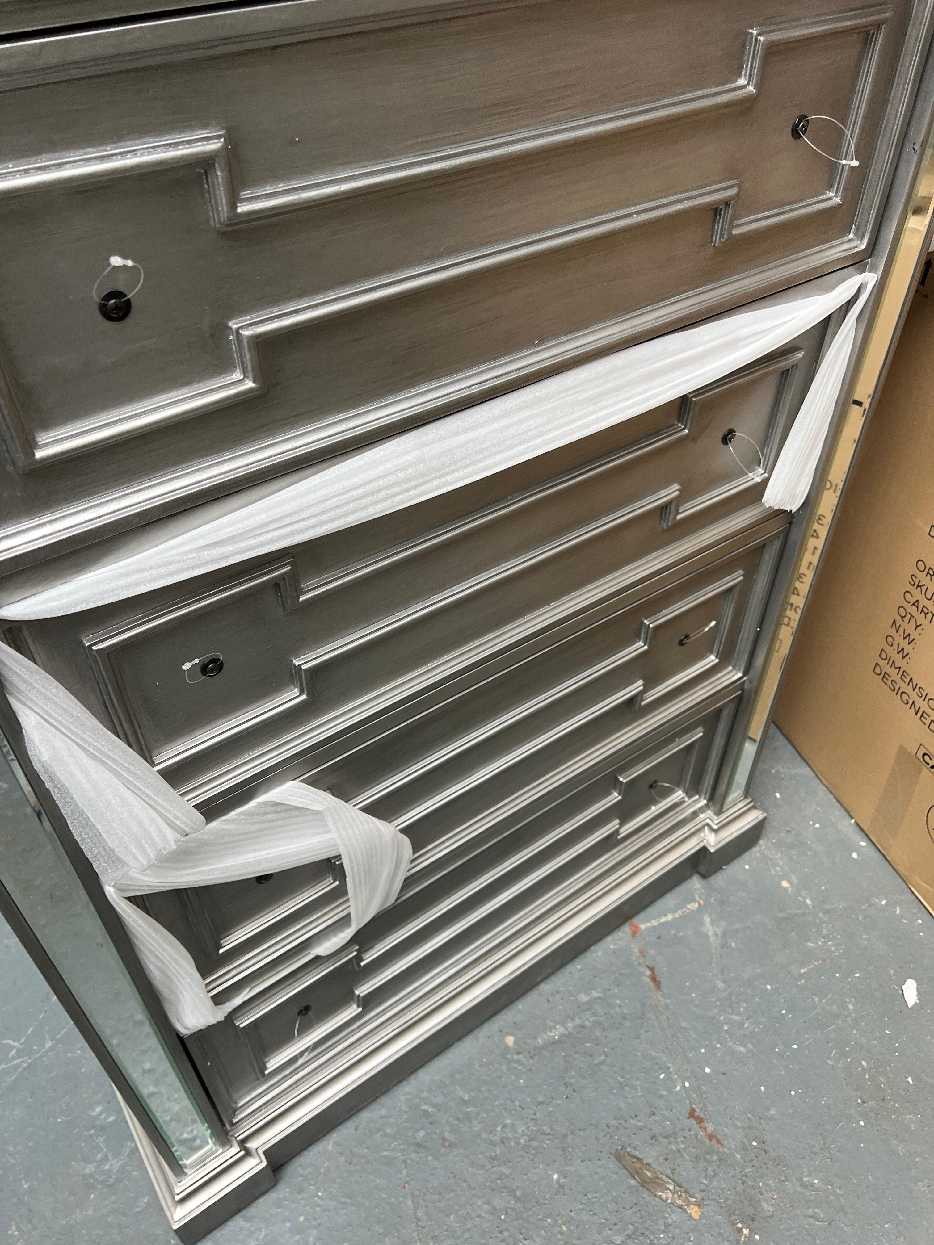 Vida Living Ophelia Silver & Mirrored Tall Chest Quality Furniture Clearance Ltd