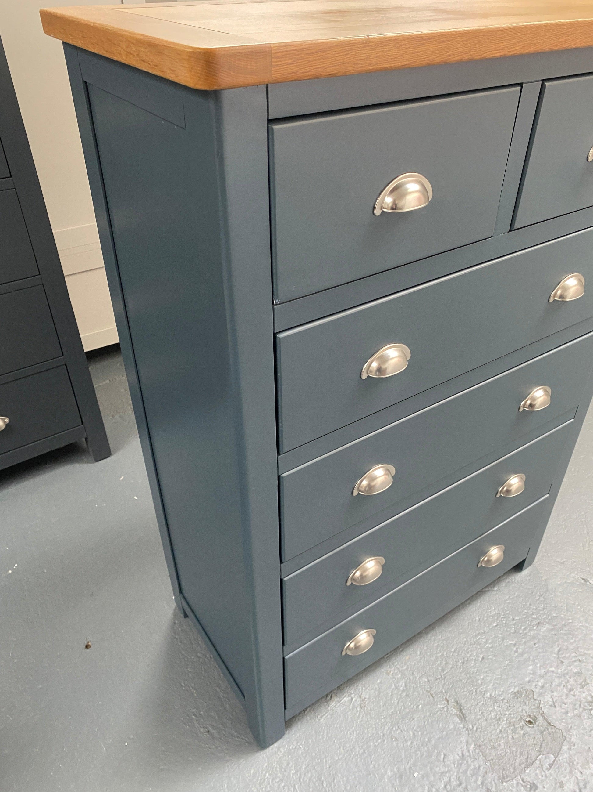 Inky Blue 2 Over 4 Drawer Chest. - furniture delivered 