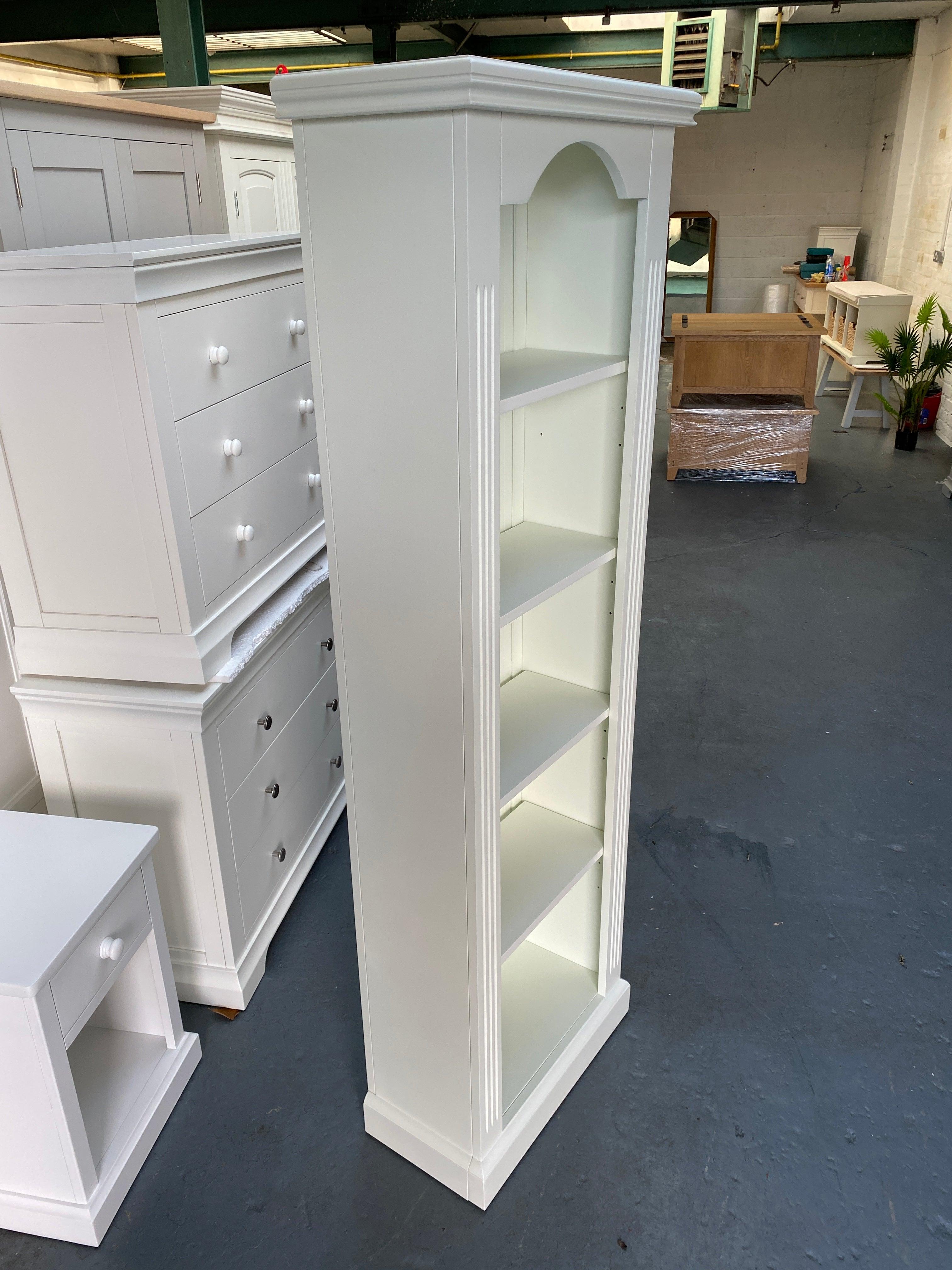 Soft White Tall Slim Bookcase - furniture delivered 