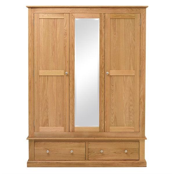 Appleby Light Oak Triple Wardrobe with Mirror Quality Furniture Clearance Ltd