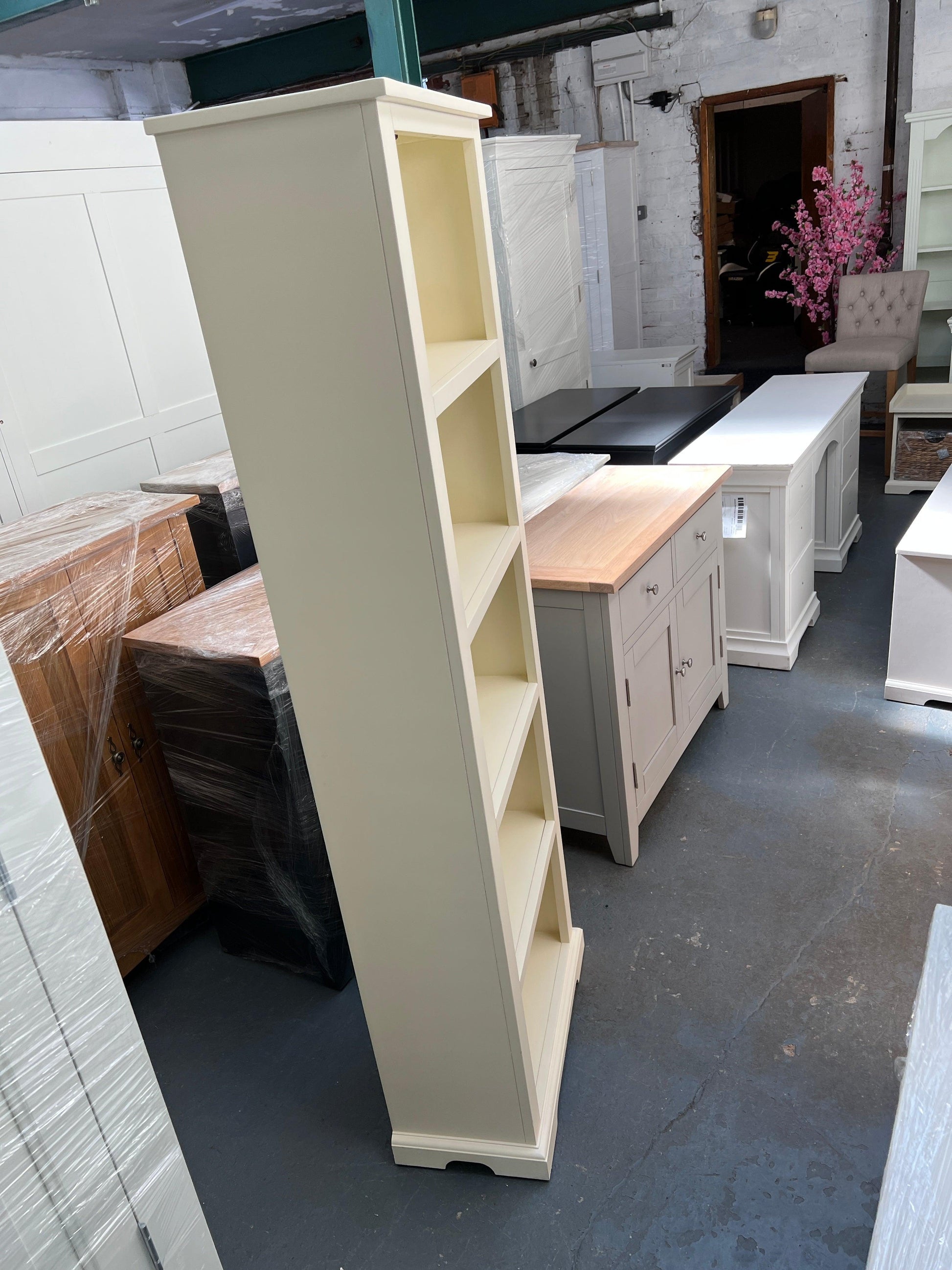 Tall Slim Bookcase - Ivory. furniture delivered 