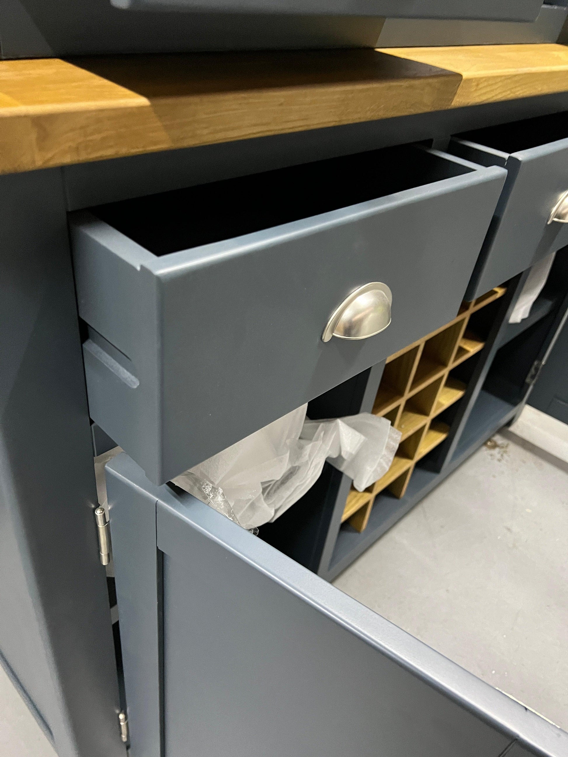 WESTCOTE INKY BLUE Dresser with Wine Rack Quality Furniture Clearance Ltd