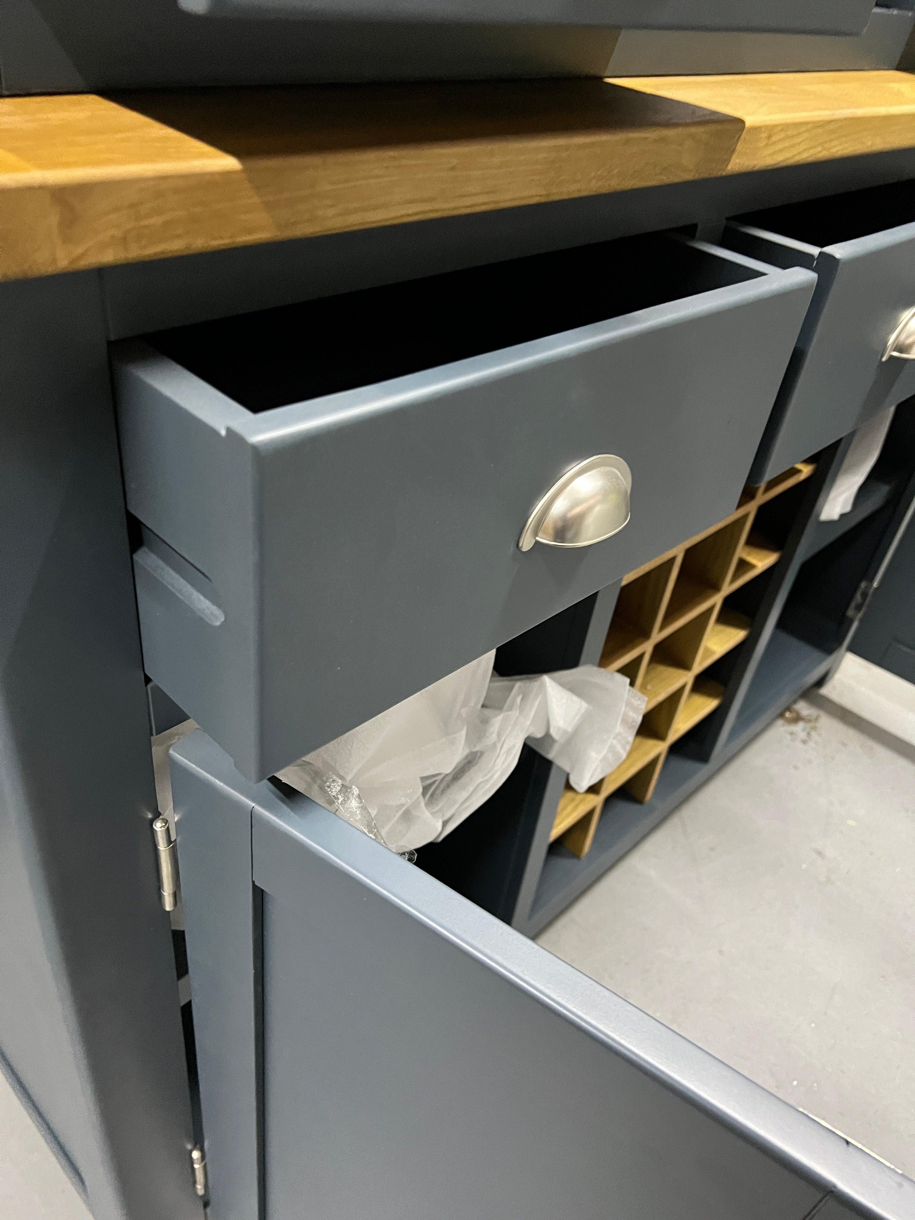 WESTCOTE INKY BLUE Dresser with Wine Rack Quality Furniture Clearance Ltd